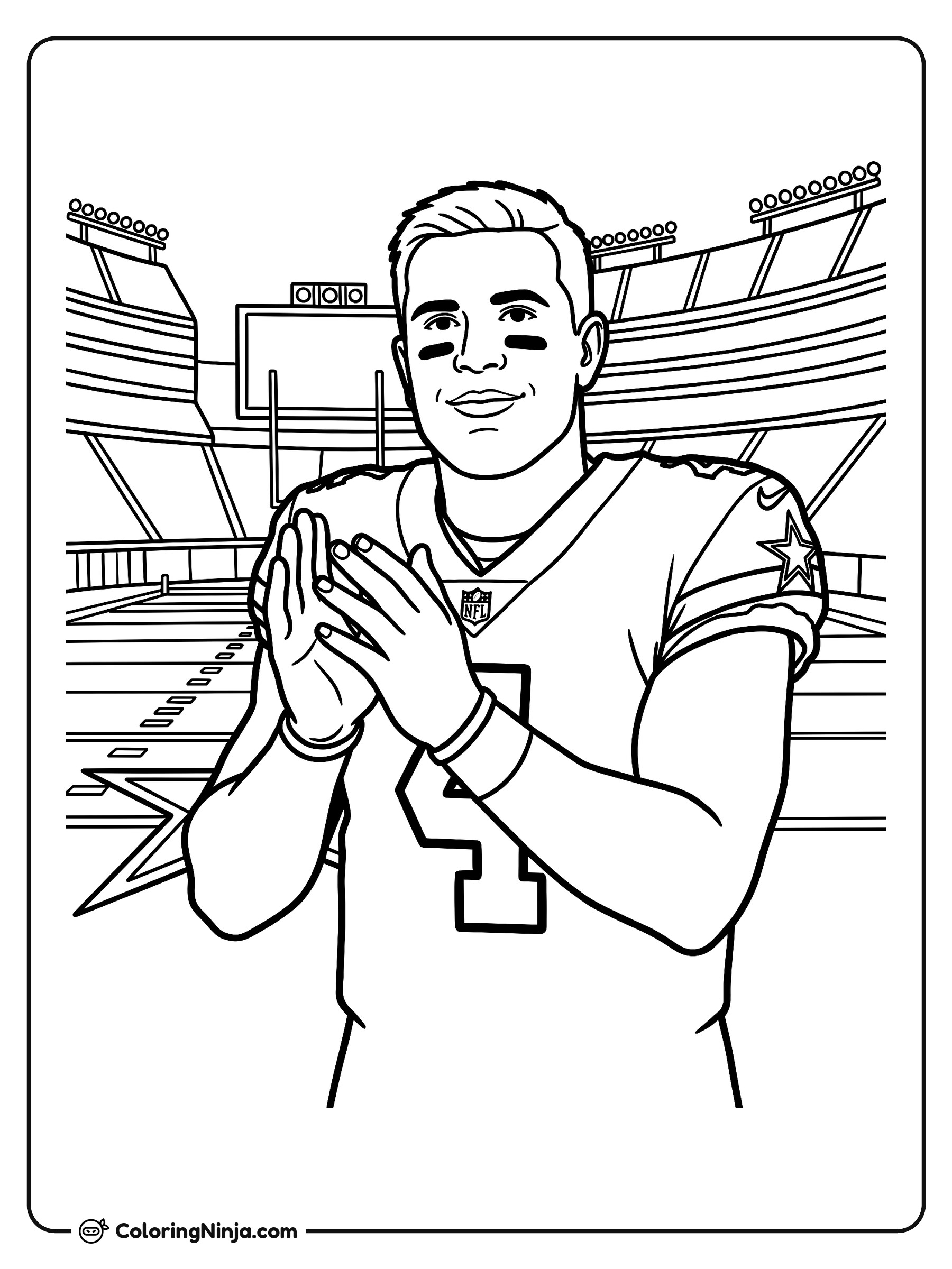 Dak Prescott aplaudiendo en el campo: dibujo para colorear