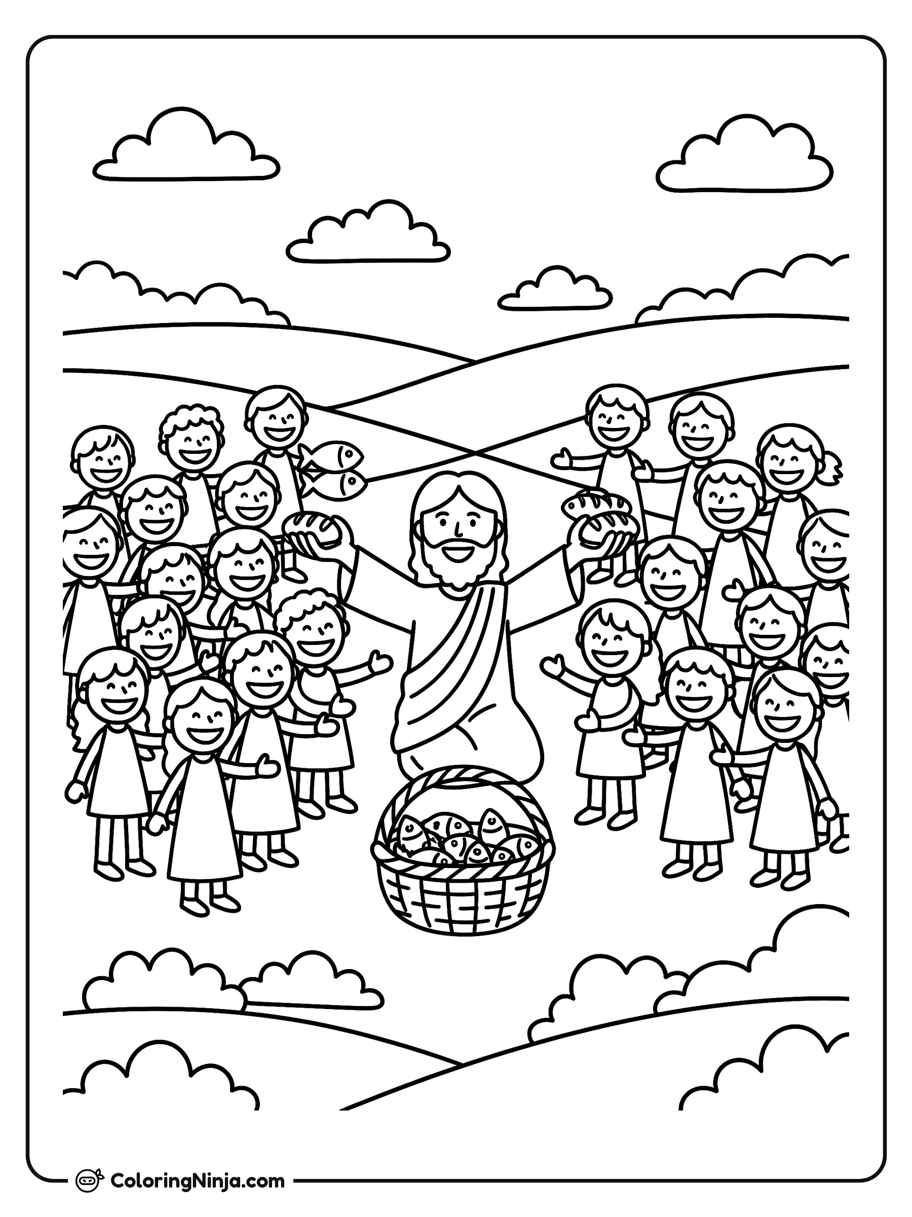 Jesús alimentando a la multitud: dibujo para colorear