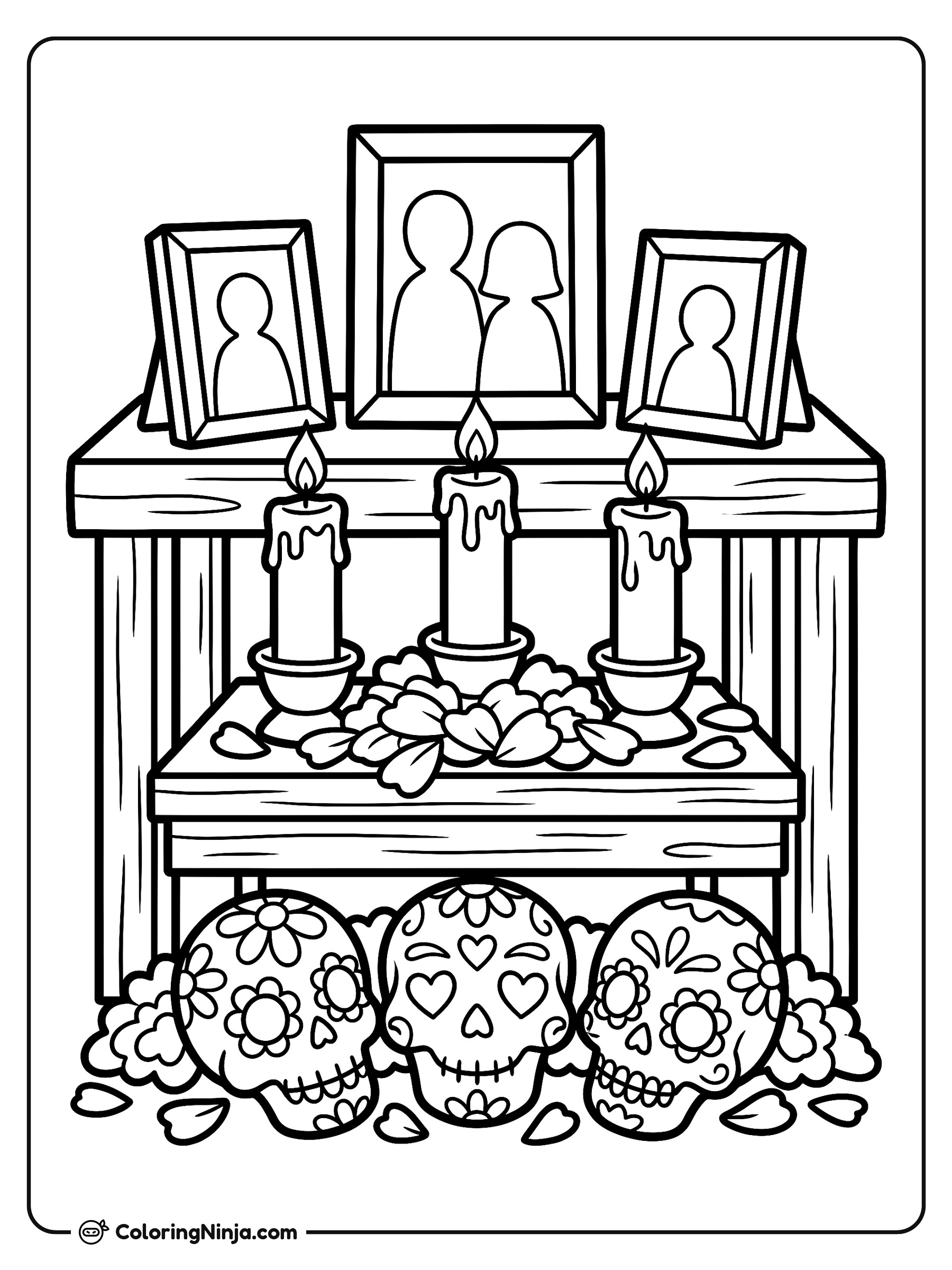 Candlelit Memorial Altar Coloring Page