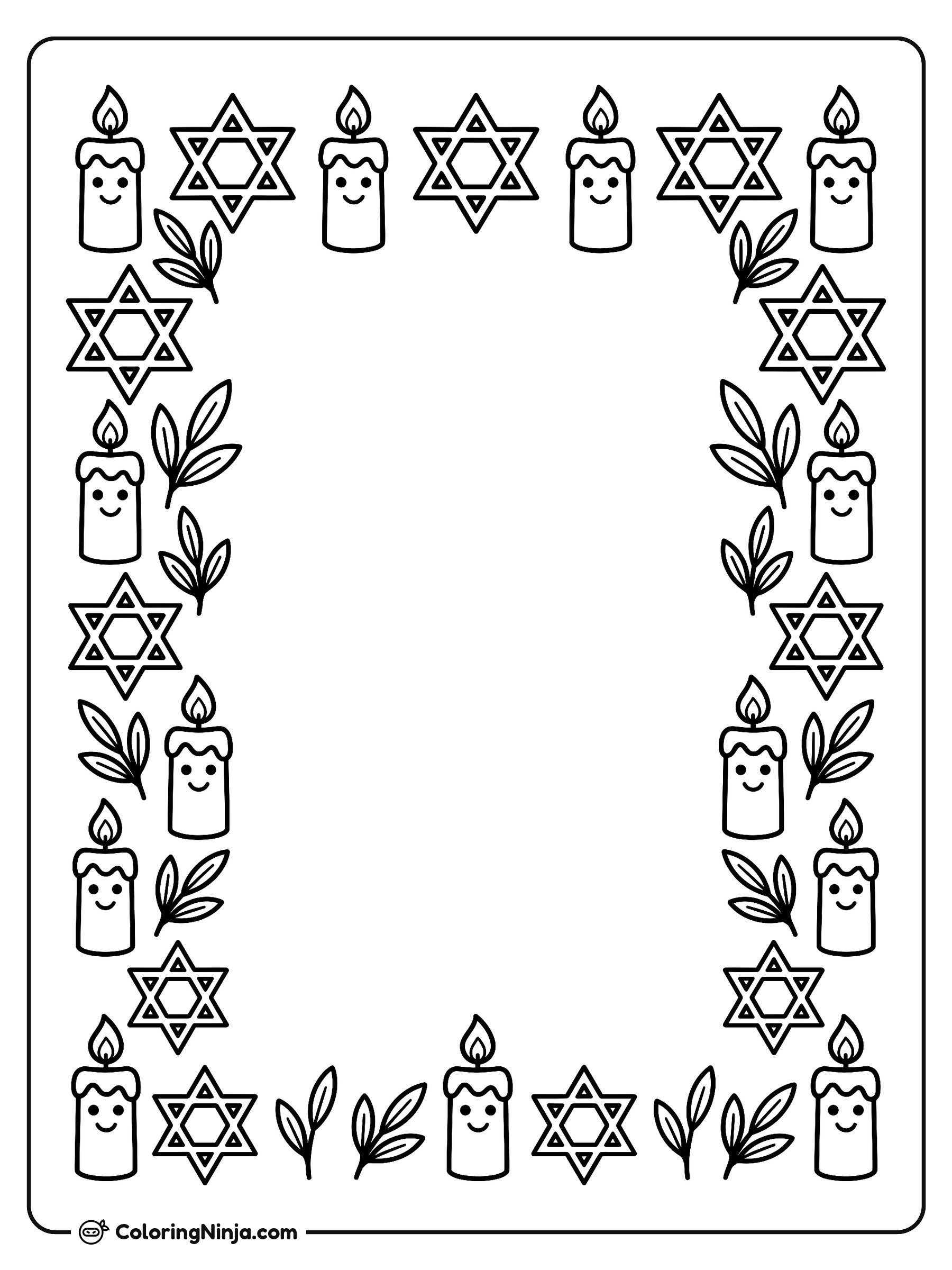 Hanukkah Candle and Star Border Coloring Page