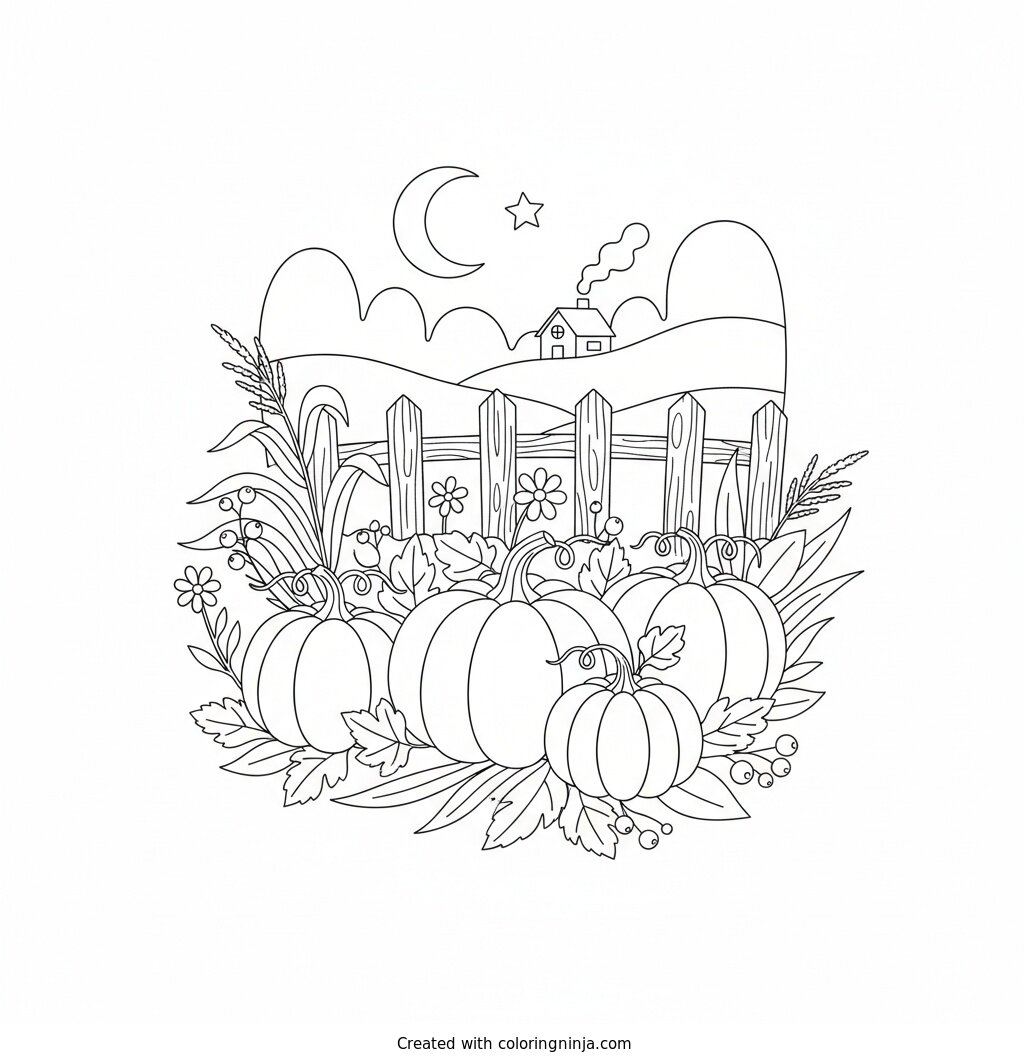 Cozy Autumn Pumpkin Patch Coloring Page