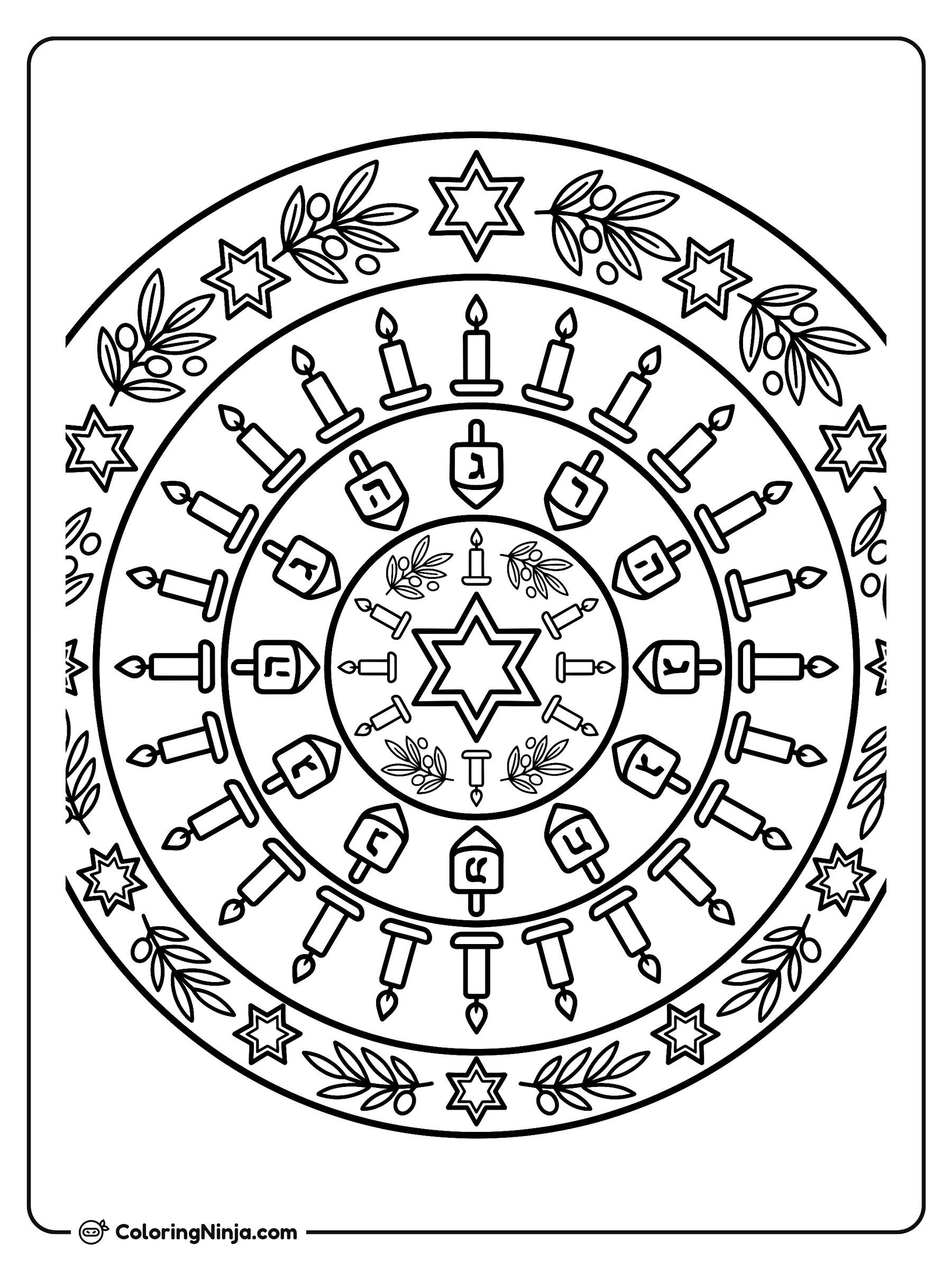Detailed Hanukkah Holiday Mandala Coloring Page