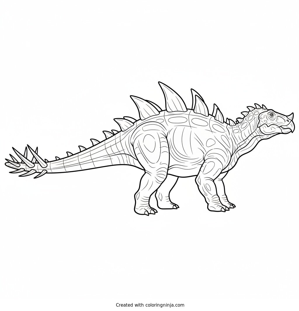 A Detailed Dinosaur with Long Spikes on Tail Coloring Page