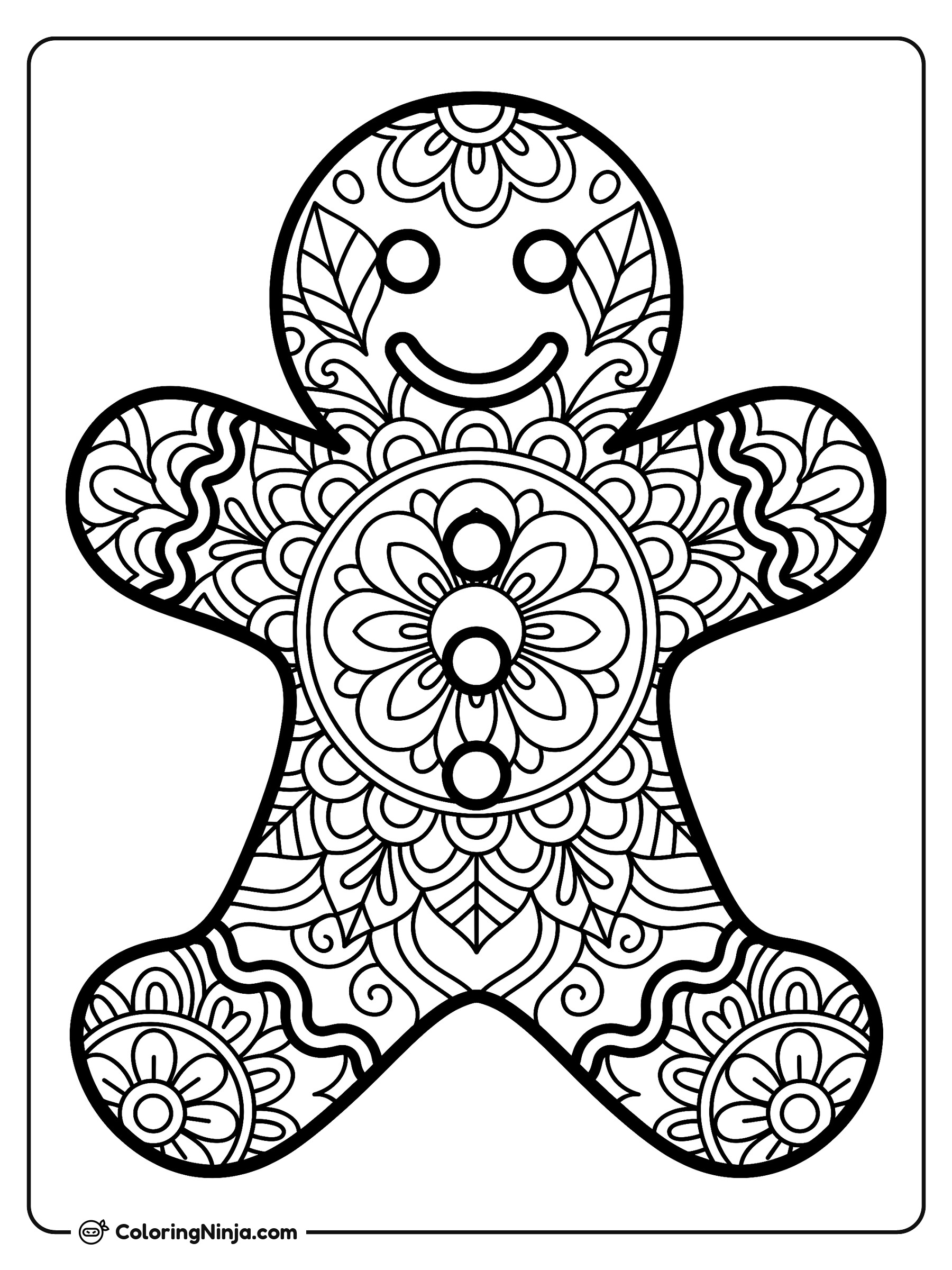 Intricate Gingerbread Mandala Art Coloring Page