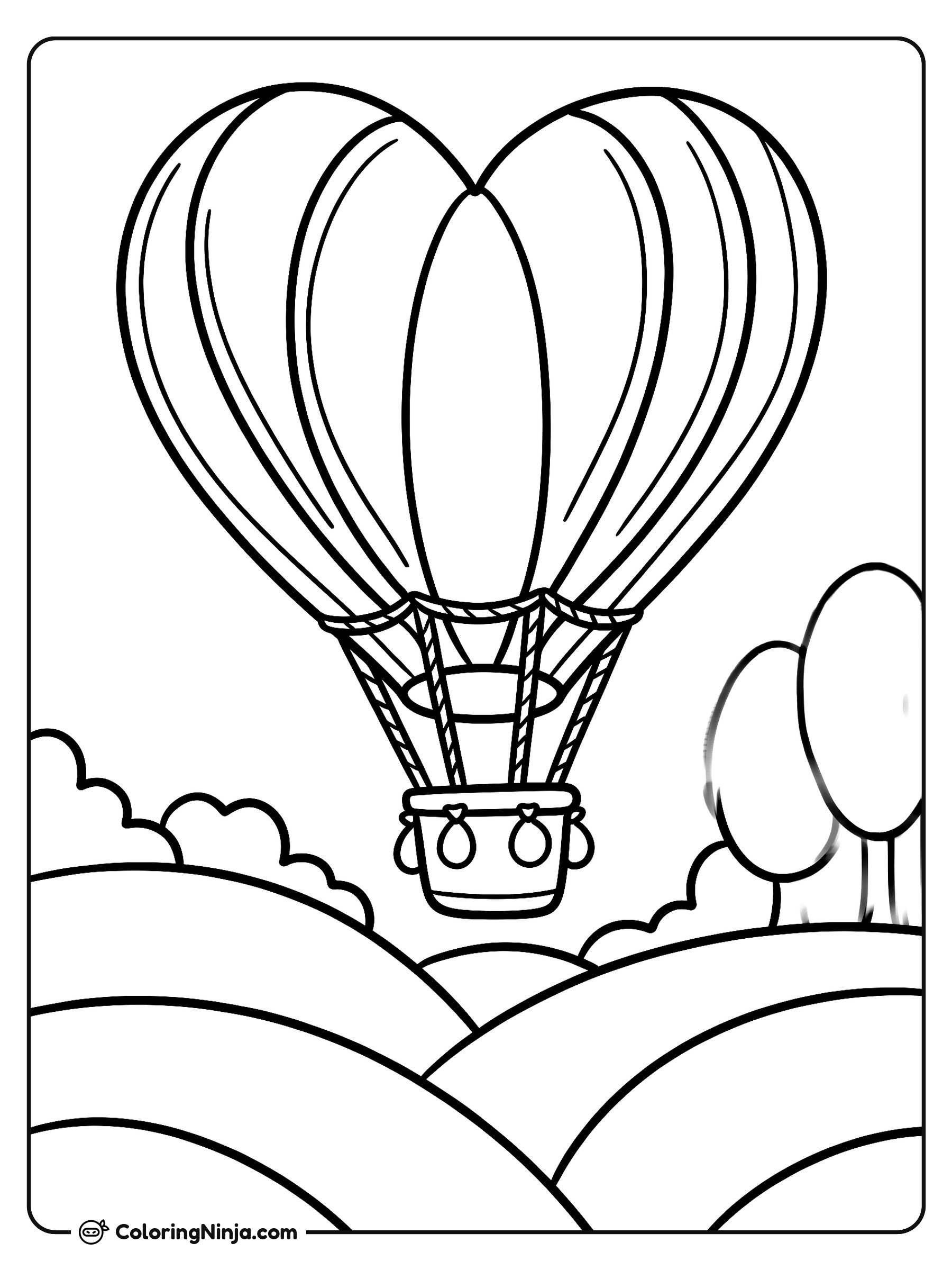 Heart Balloon Above Hills Coloring Page