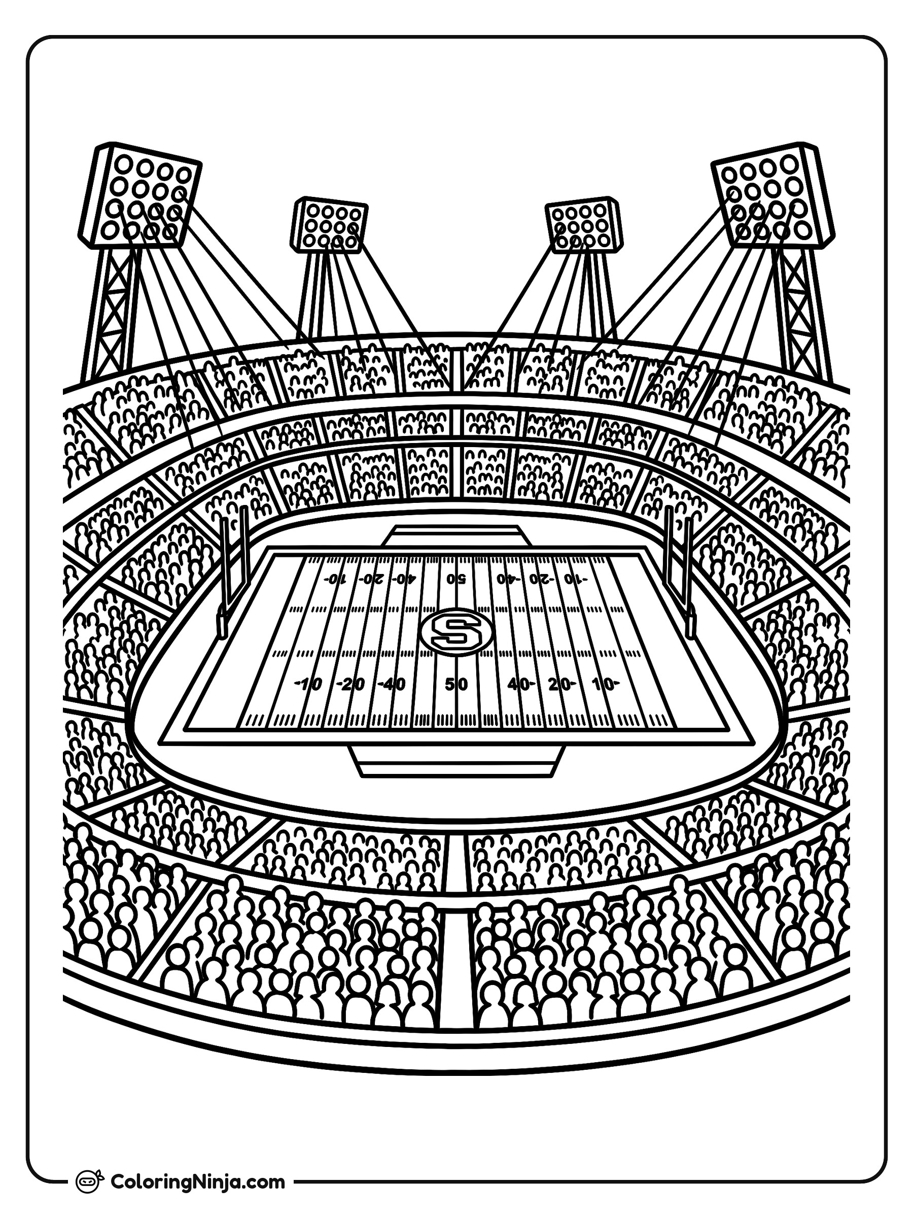Estadio de fútbol americano iluminado: dibujo para colorear