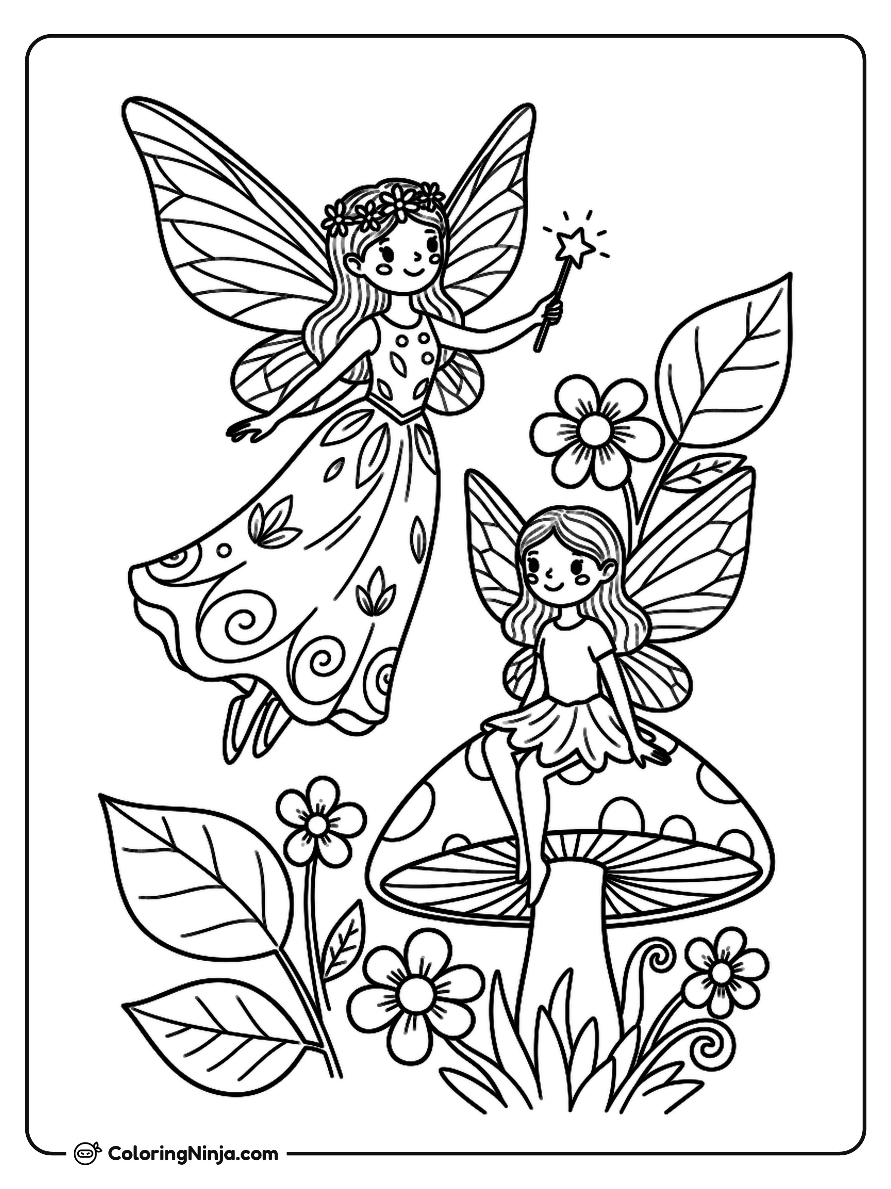 Fantasy Fairies Coloring Page