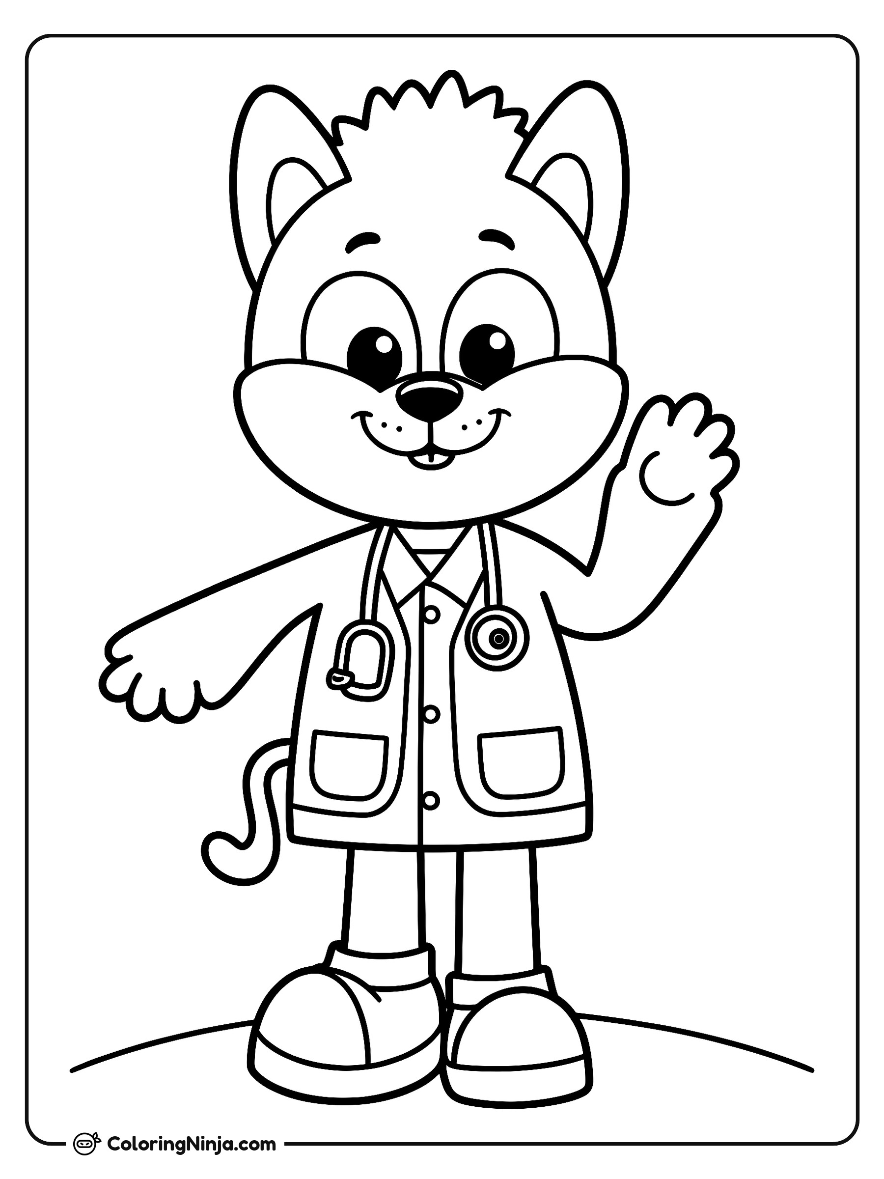 Gato médico saludando amablemente: dibujo para colorear