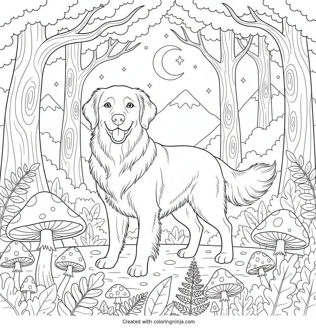 A Dog In A Forest Coloring Page