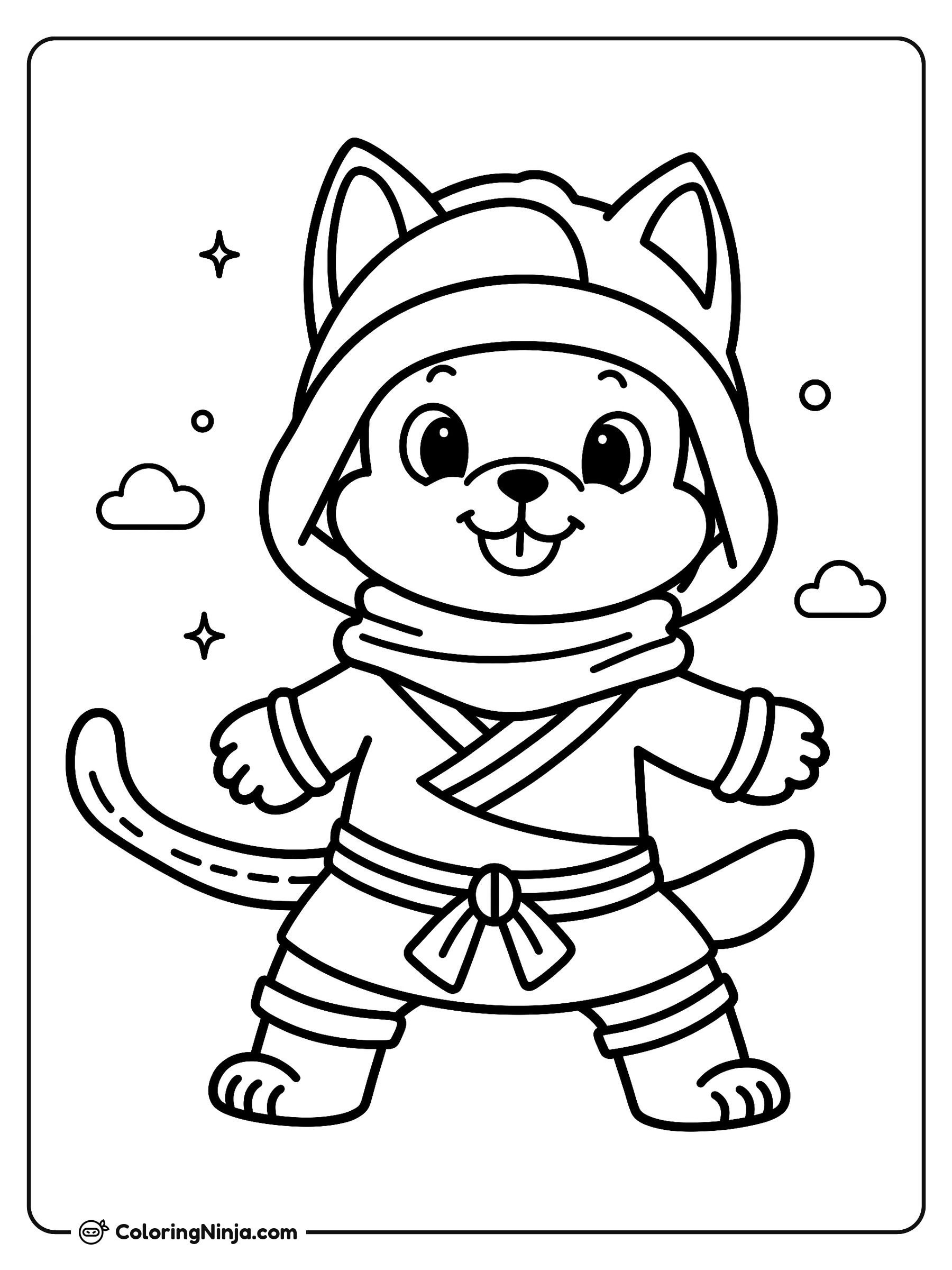 Gato ninja tierno y amigable: dibujo para colorear