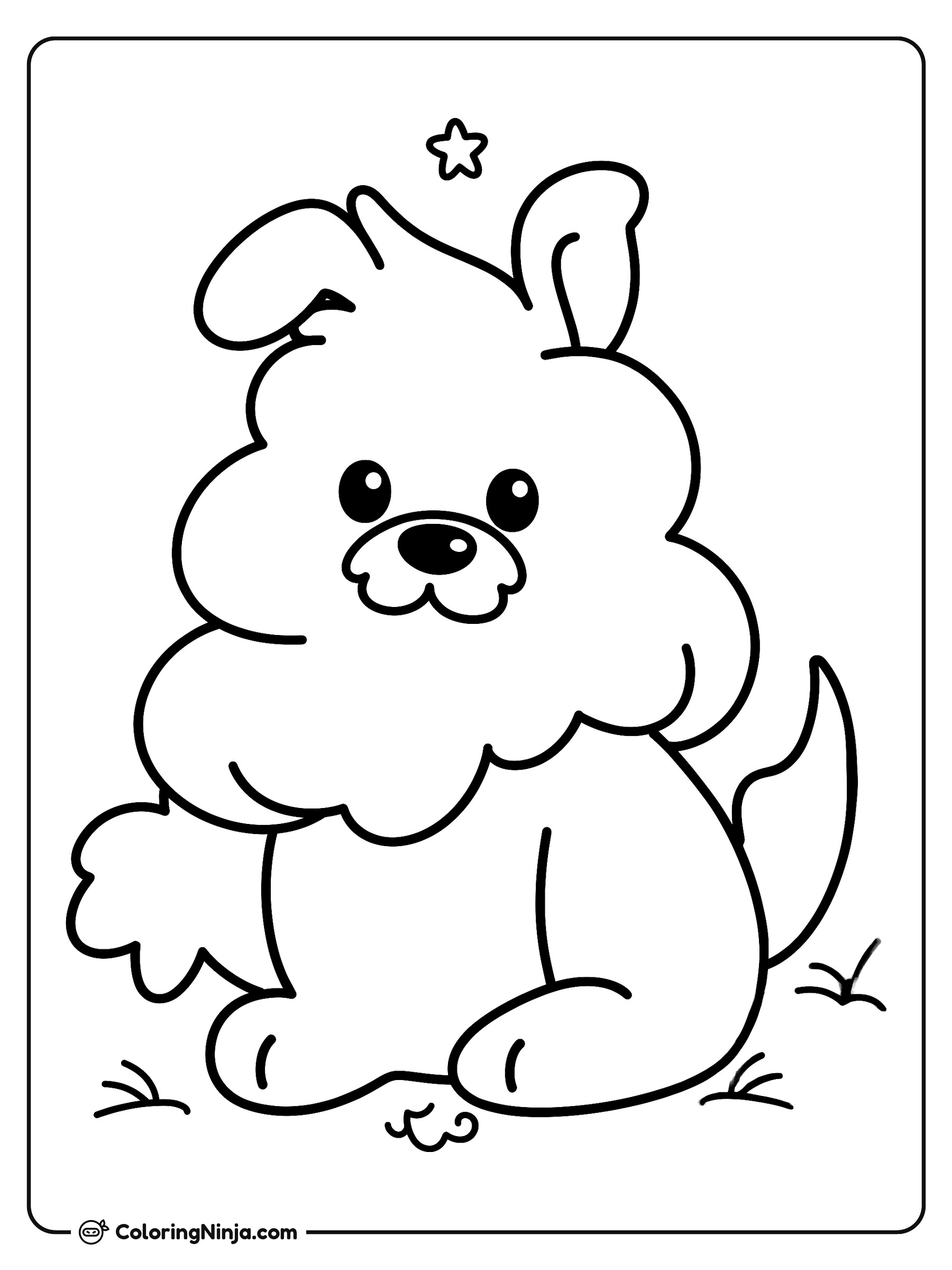 Lindo perro esponjoso al aire libre: dibujo para colorear