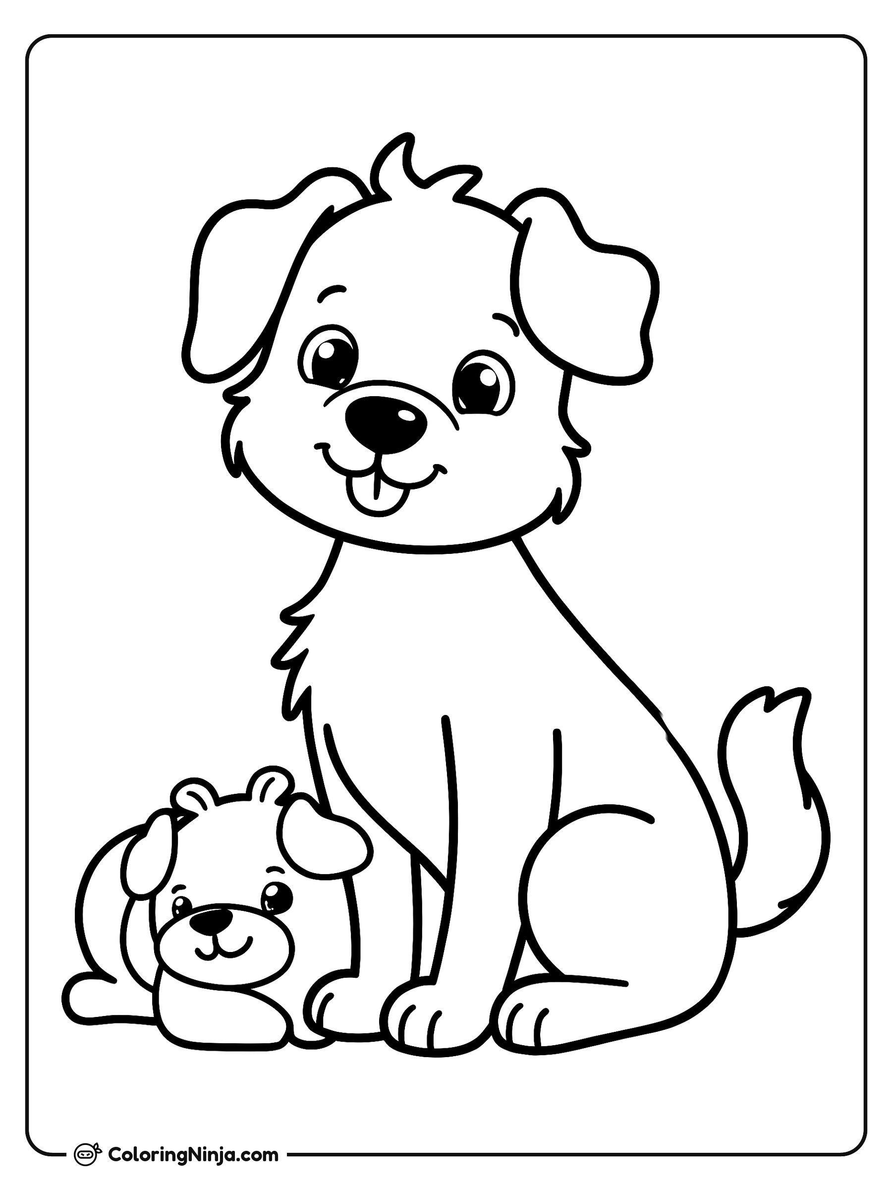 Perrito Alegre con Oso de Peluche: dibujo para colorear