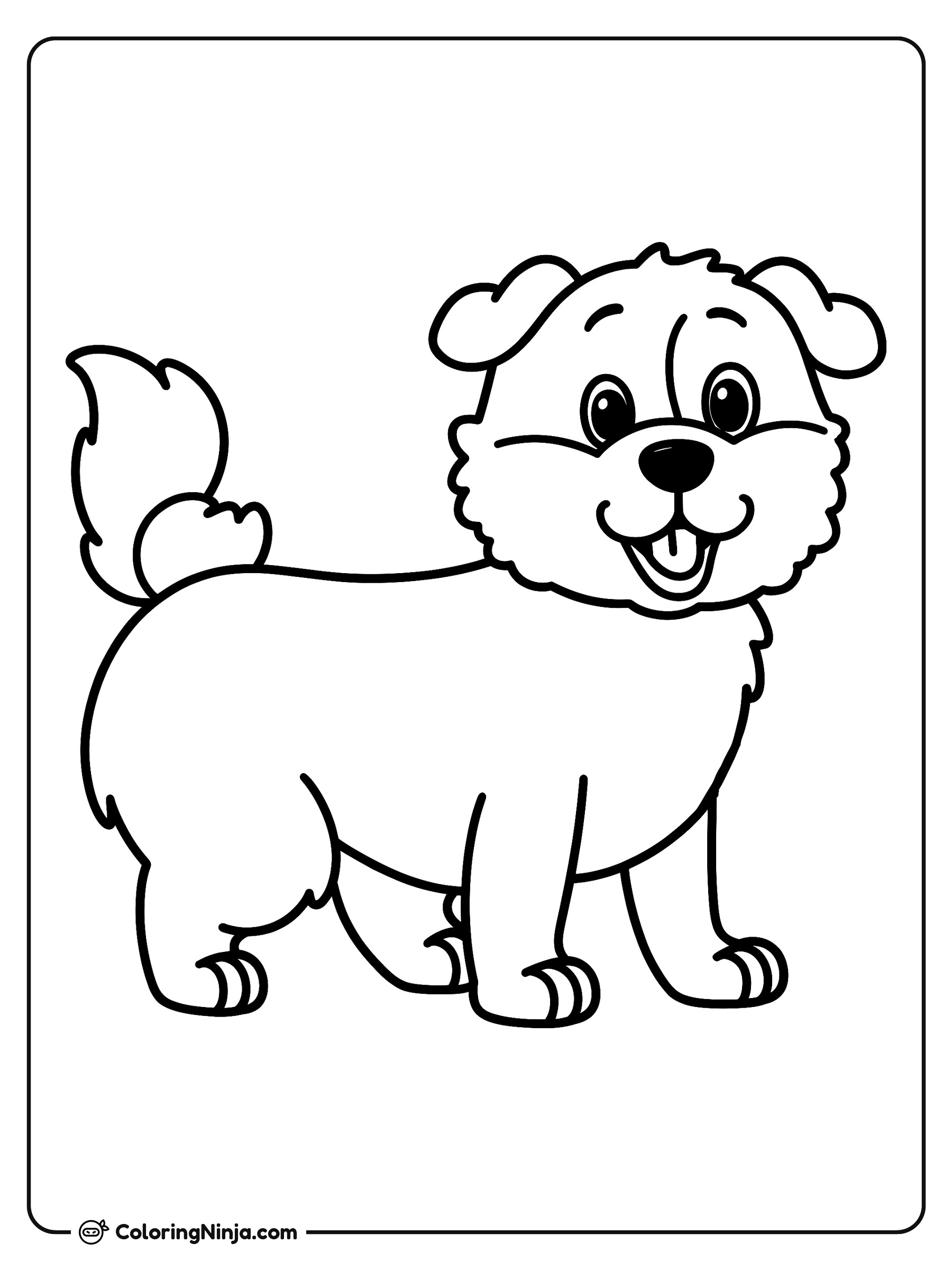 Un perro esponjoso y alegre: dibujo para colorear