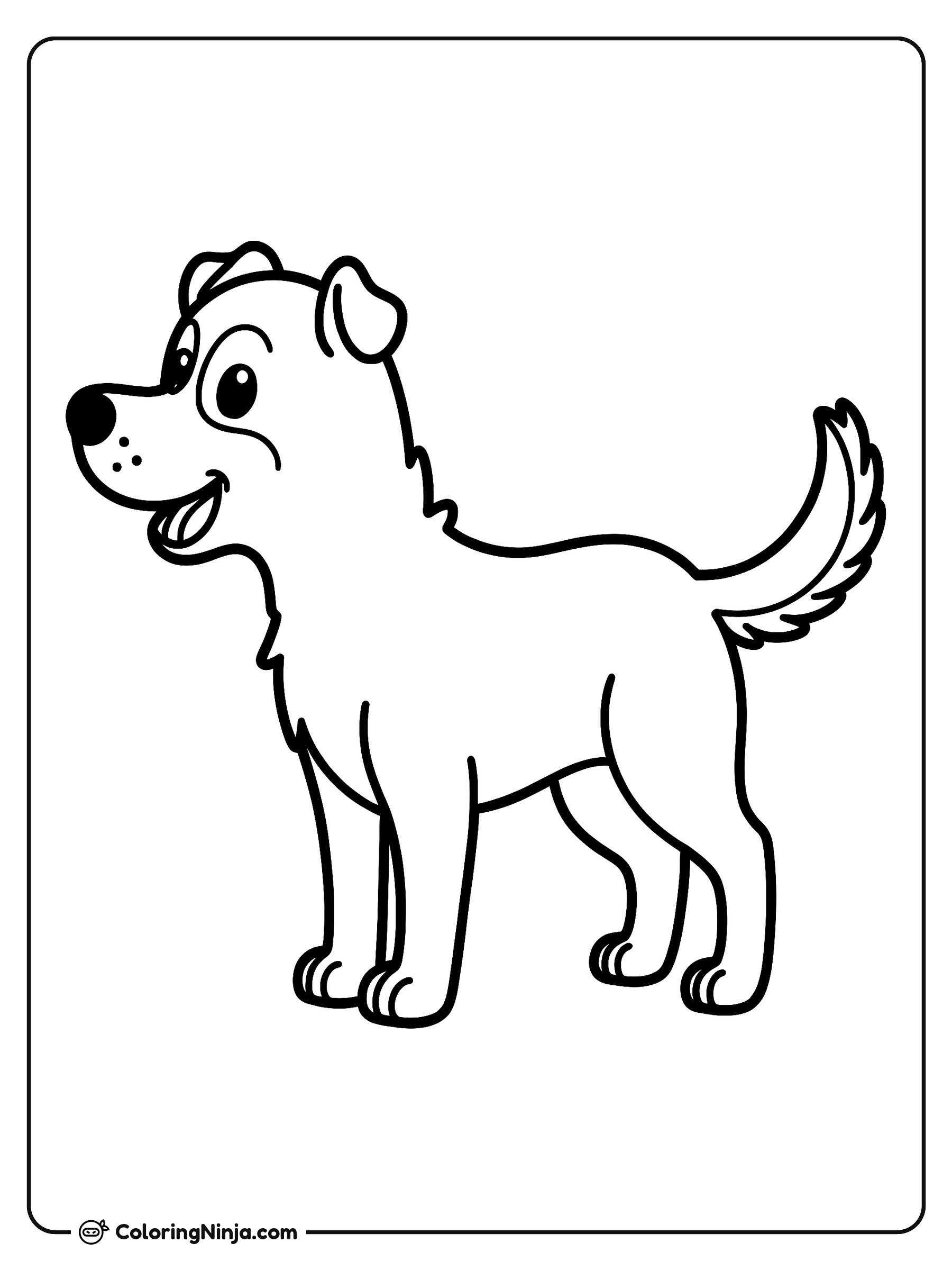 Perro alegre de pie y sonriendo: dibujo para colorear