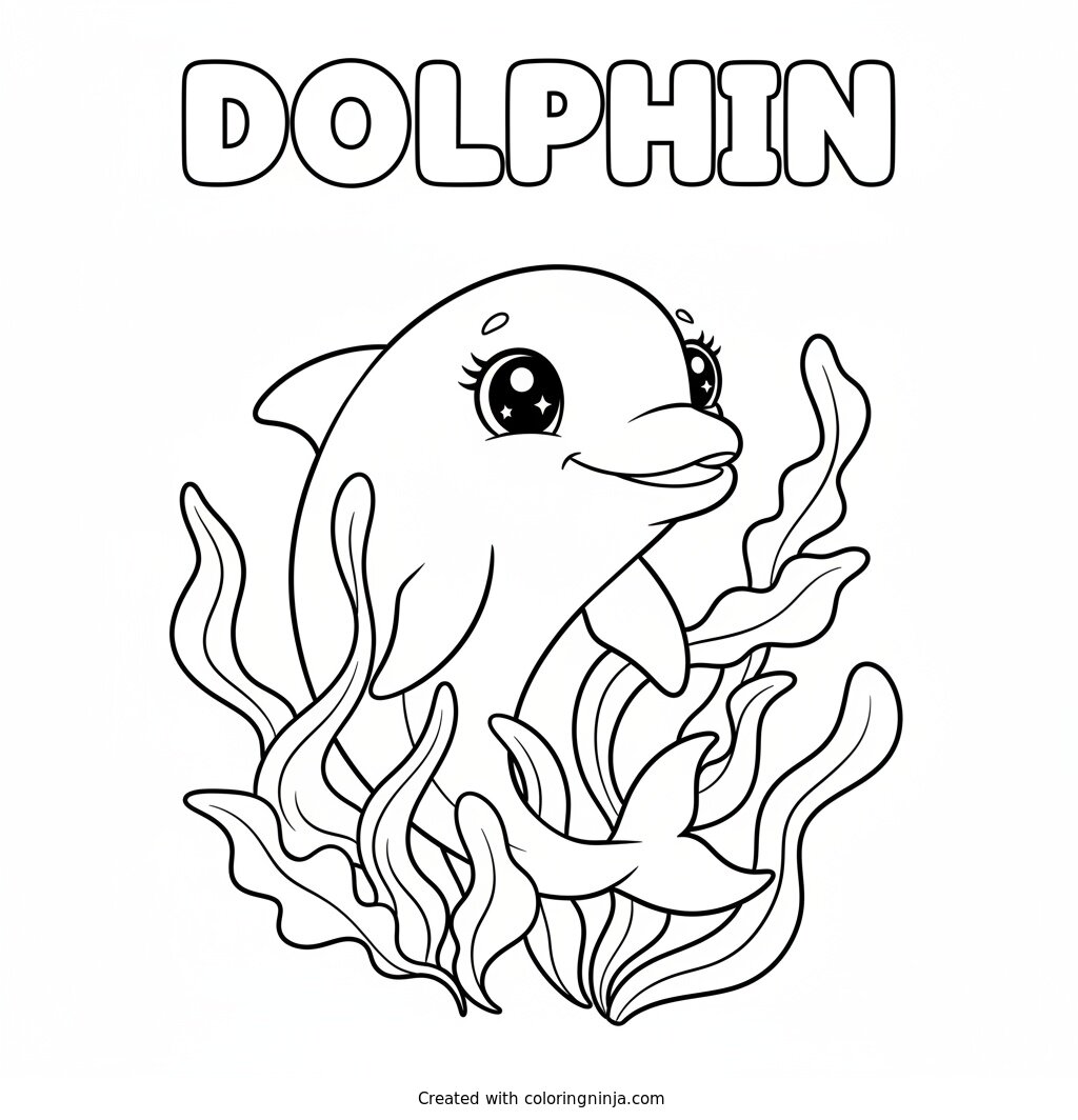 A Dolphin with Sparkly Eyes Coloring Page