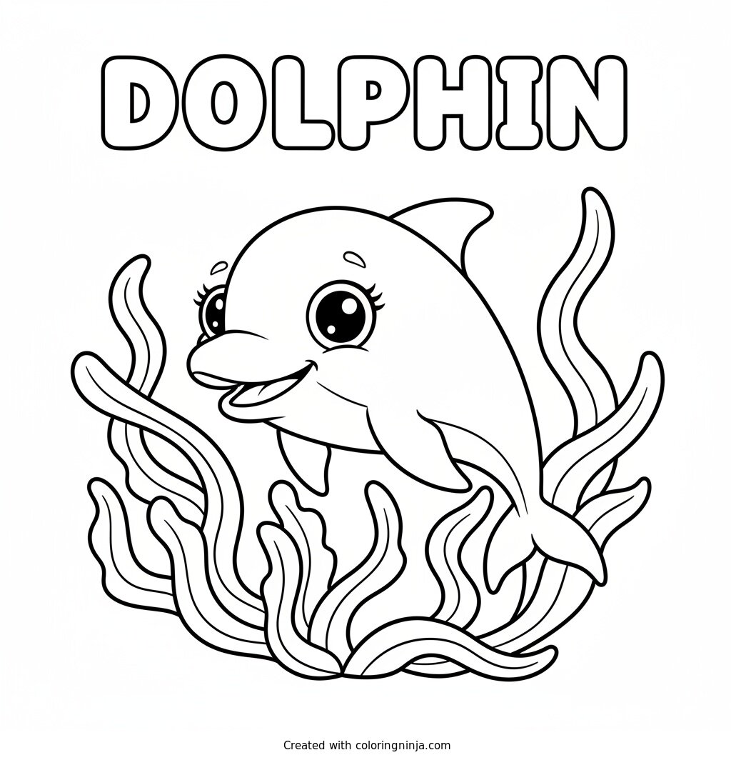 A Dolphin with Big Sparkly Eyes Coloring Page