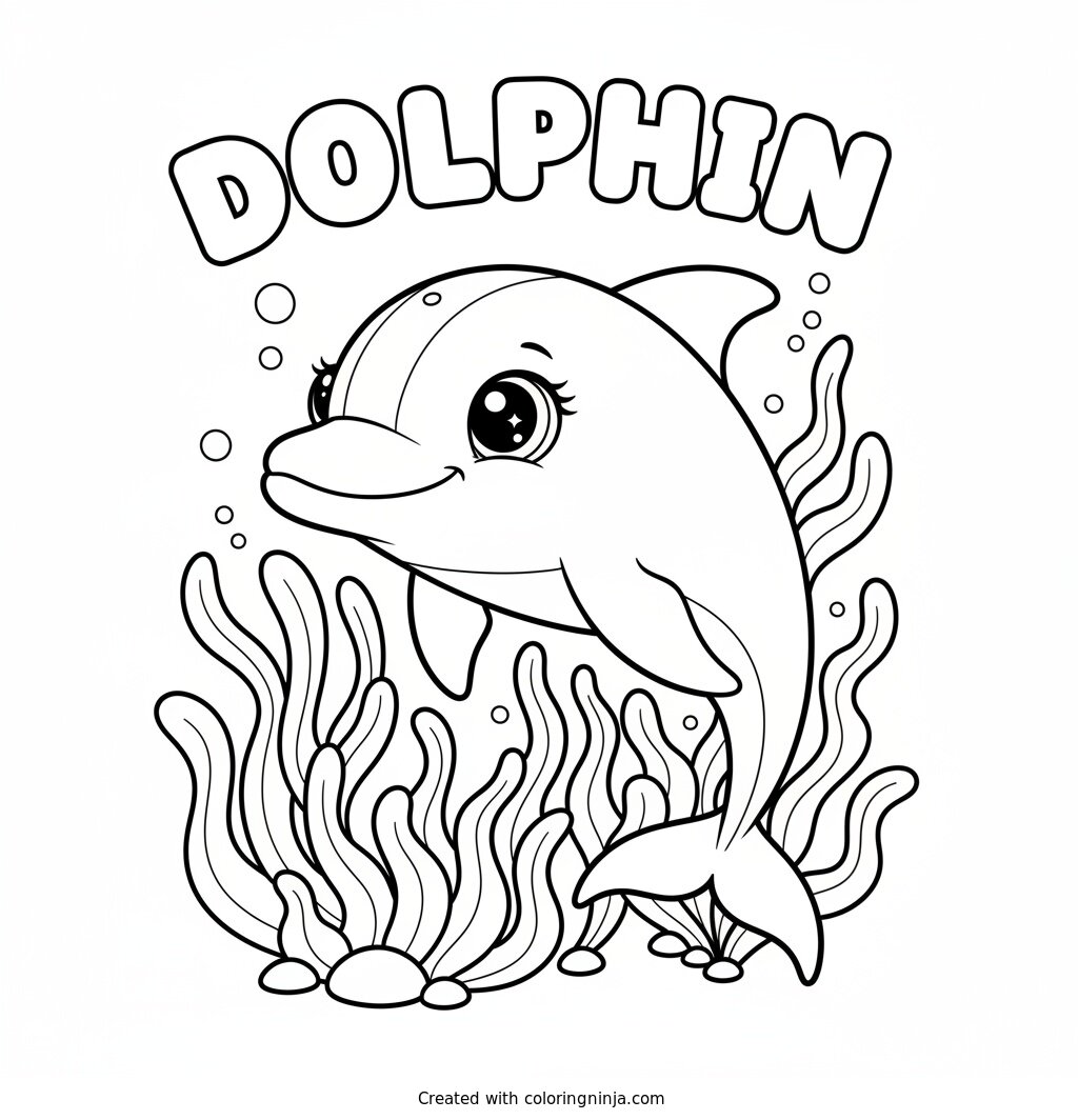 A Dolphin with Big Sparkly Eyes Coloring Page