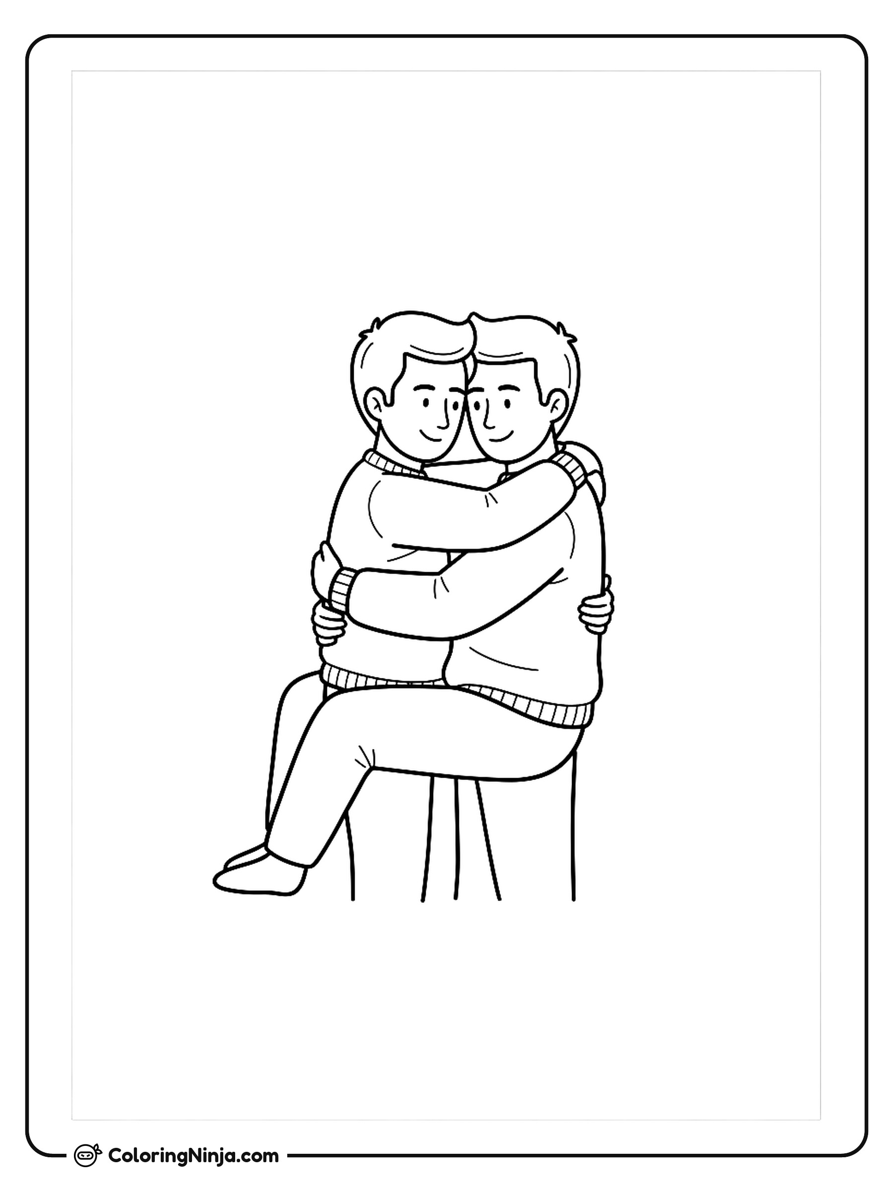 Dos hombres dándose un abrazo cariñoso: dibujo para colorear