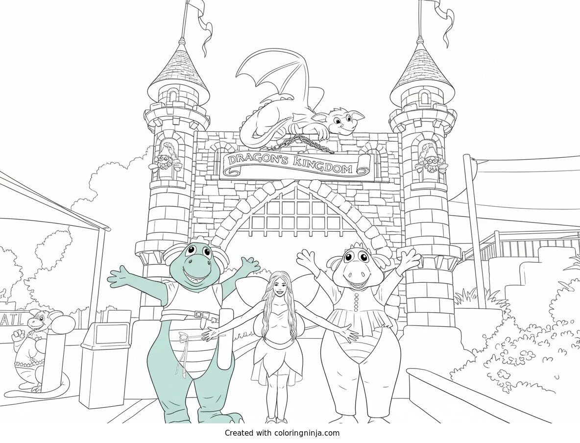 Coloring page of Dragon Kingdom Fairy and Mascots