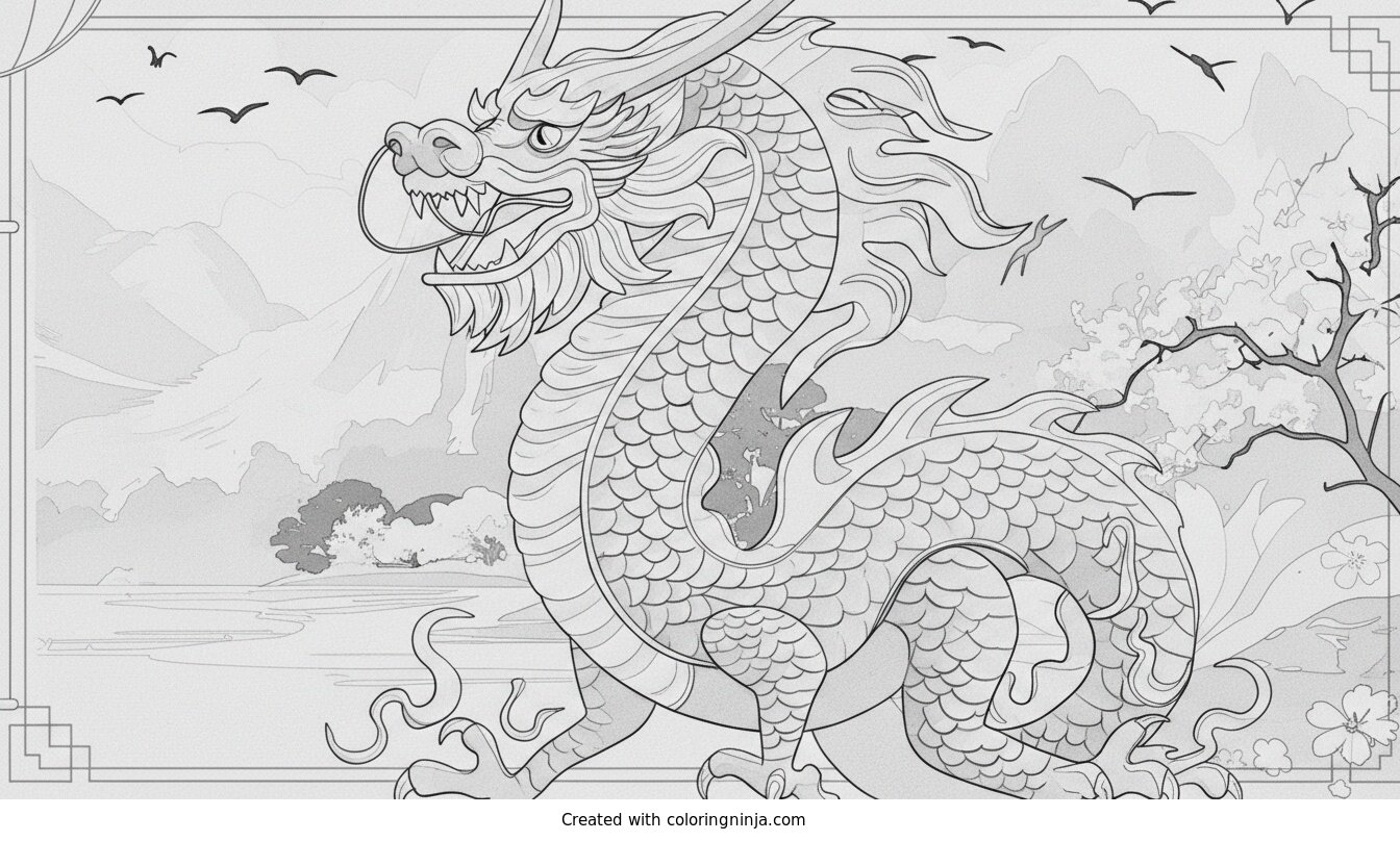 Coloring page of dragon