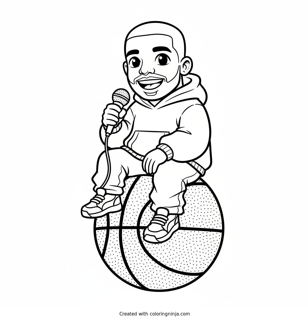 Drake Cartoon Basketball Fan Coloring Page
