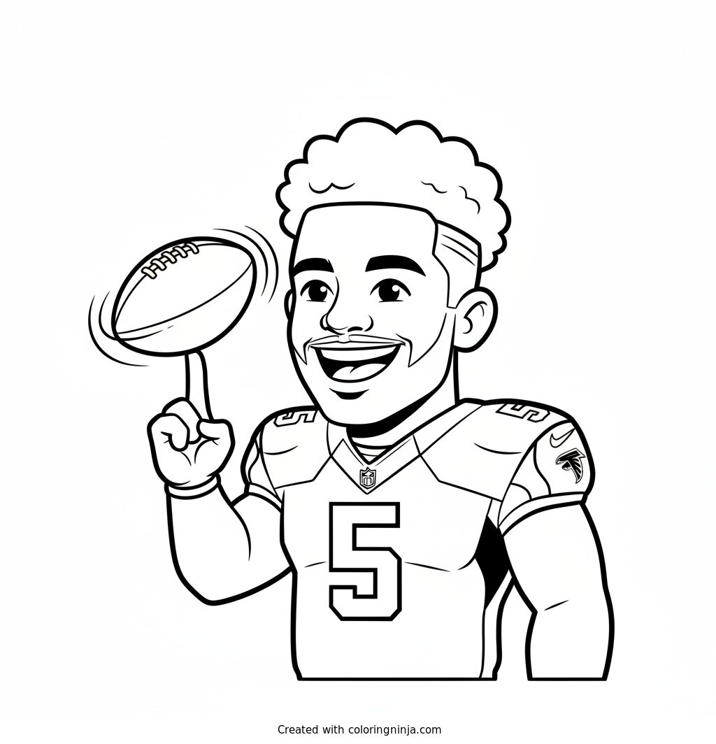 Drake London Cartoon Football Spin Coloring Page