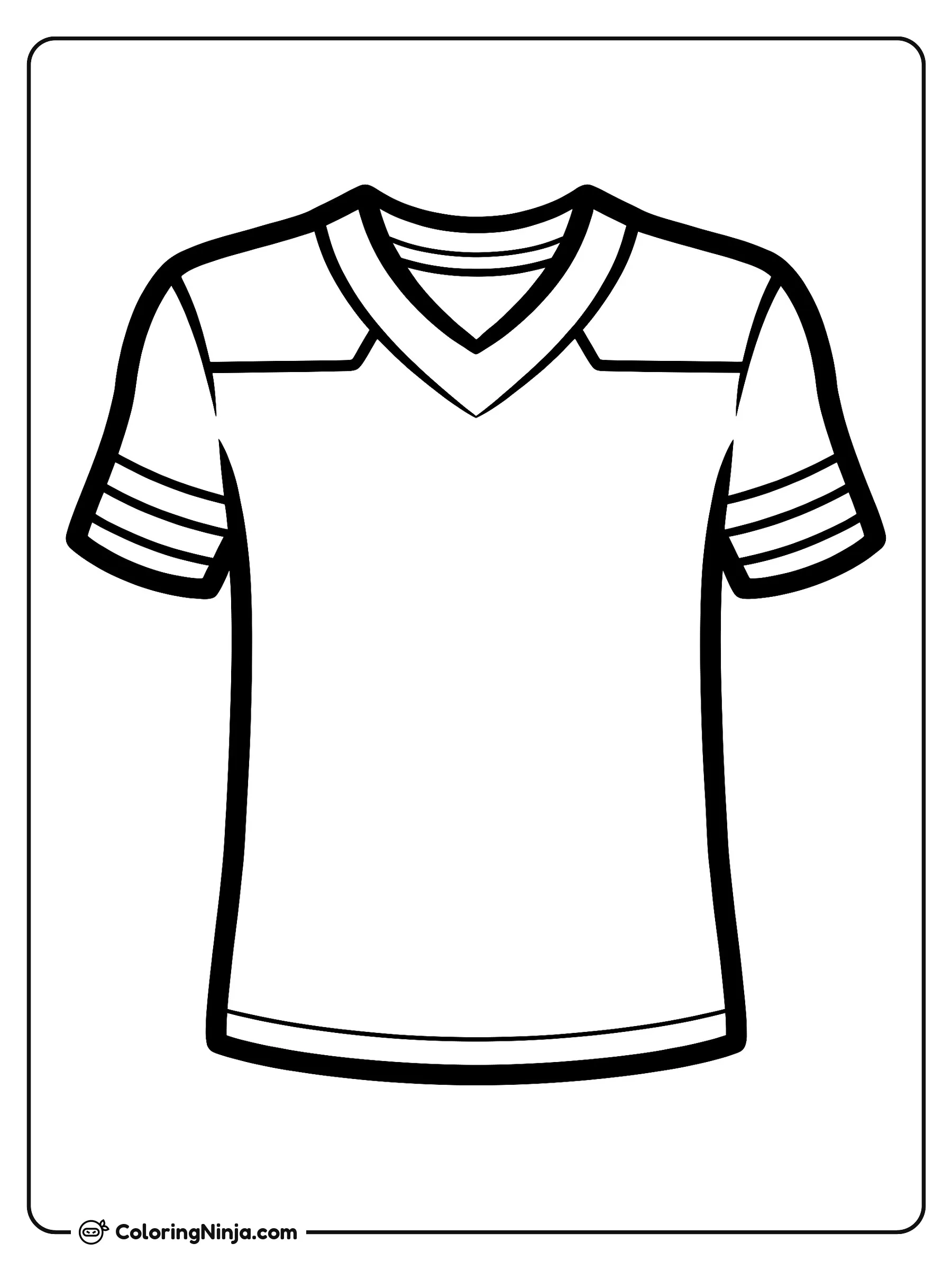 Jersey de Fútbol de Drake Maye, dibujo para colorear: Un jersey deportivo inspirado en Drake Maye con mangas cortas con rayas y un cuello en V. Cuenta con amplios espacios en el pecho y las mangas para personalizar con tus colores favoritos.