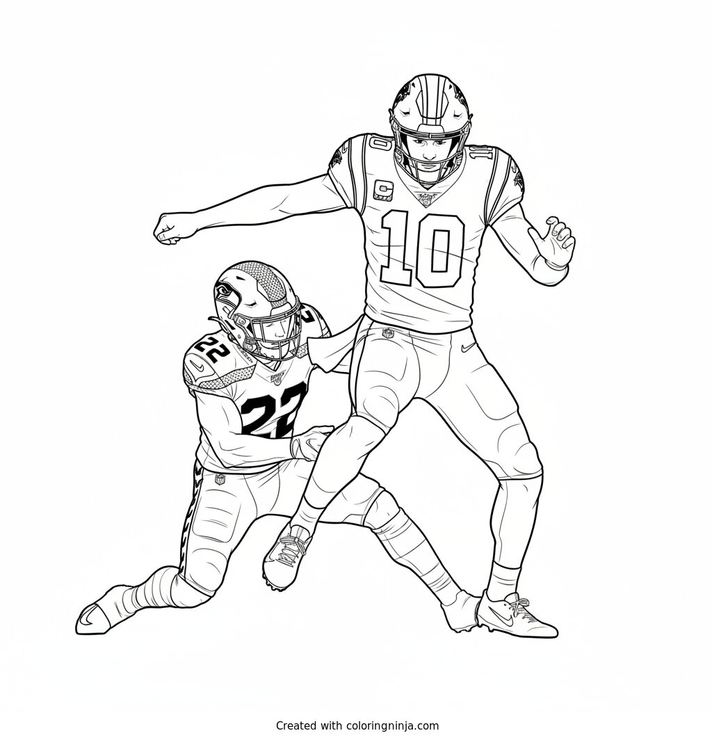 Drake Maye Juking a Seahawks Player Coloring Page