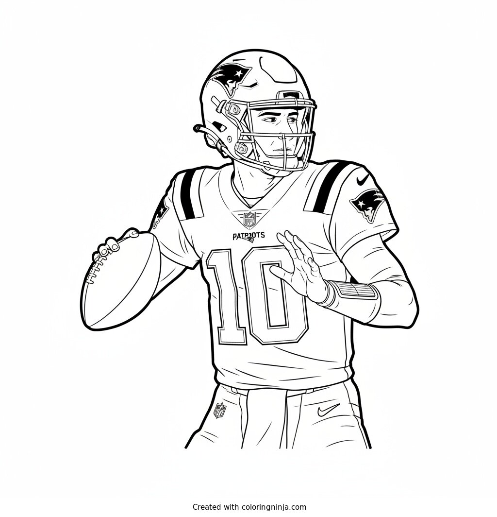 Drake Maye Number 10 Patriots Football Jersey Coloring Page