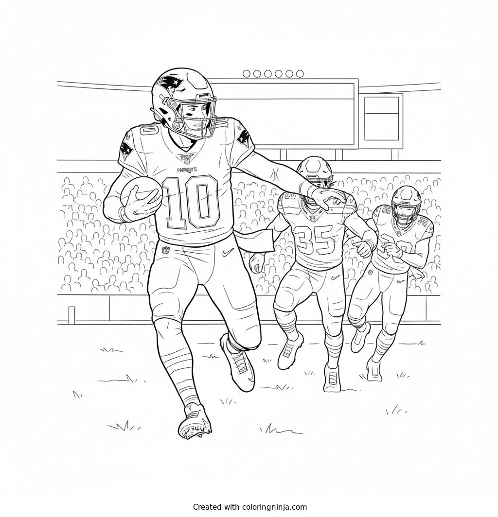 Drake Maye Running The Football Coloring Page