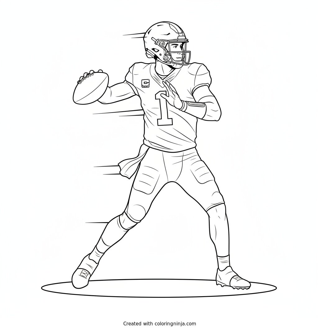 Drake Maye Throwing a Football Coloring Page