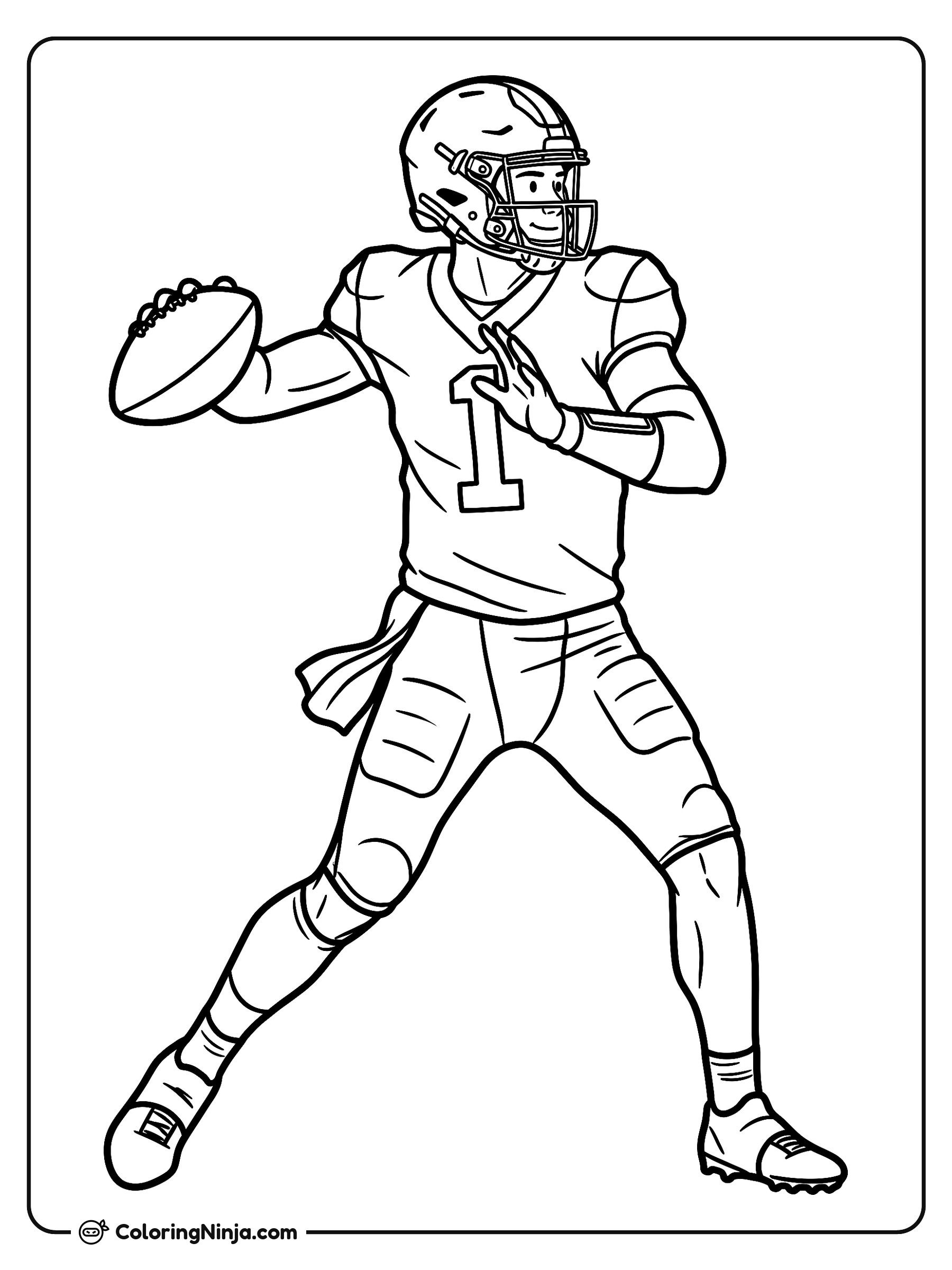 Drake Maye lanzando un balón de fútbol americano: dibujo para colorear