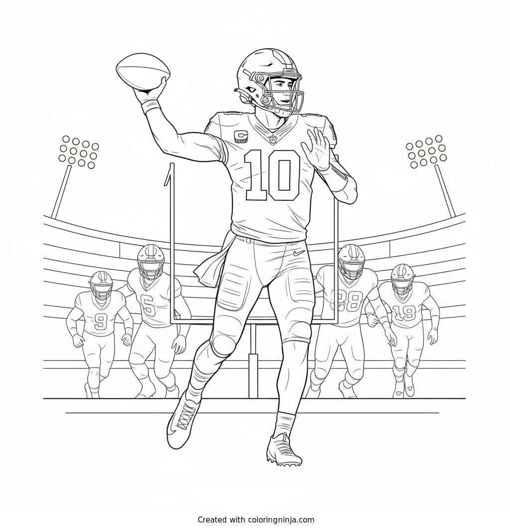 Drake Maye Throwing A Pass Coloring Page