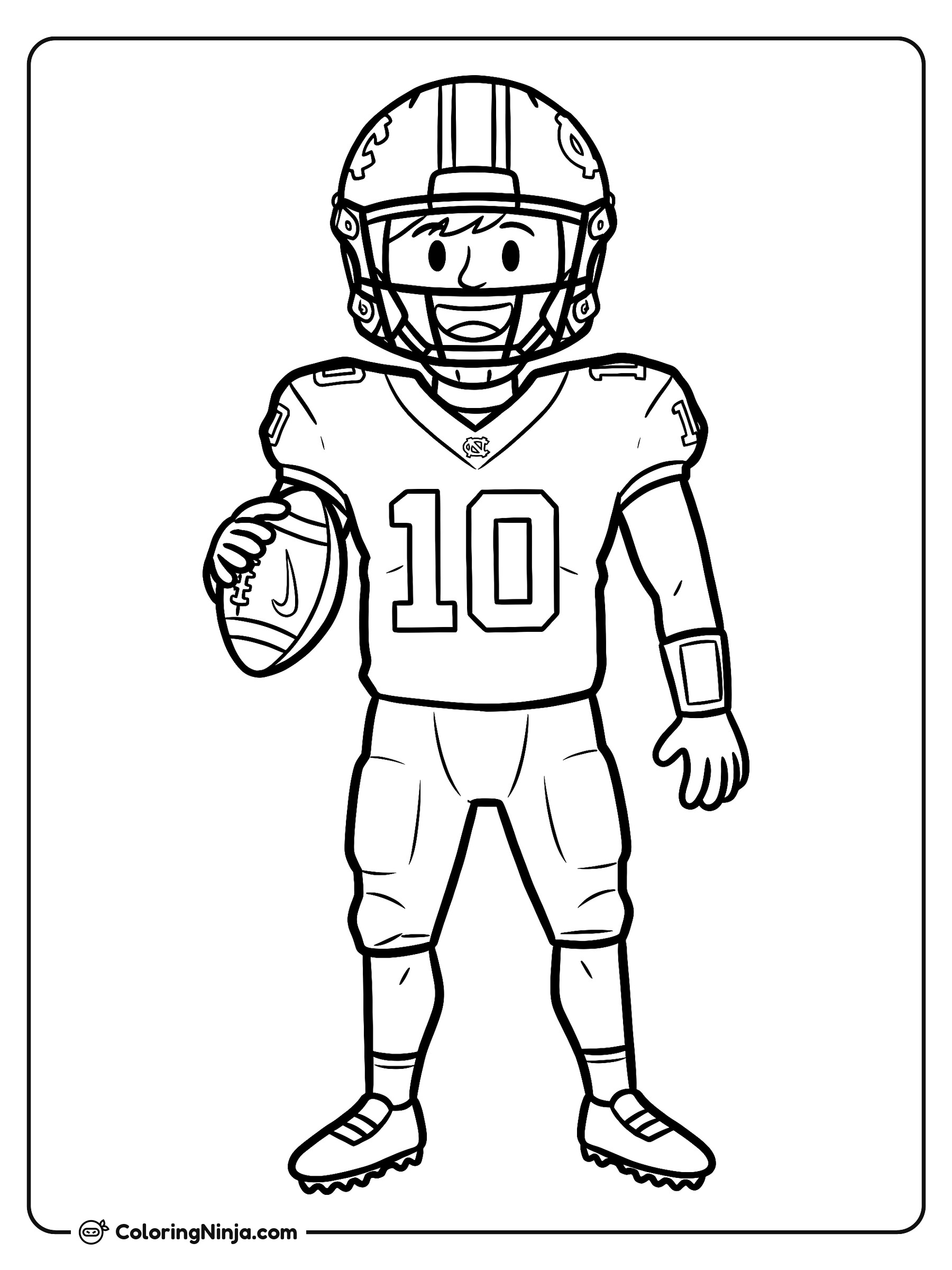 Drake Maye de caricatura con balón: dibujo para colorear