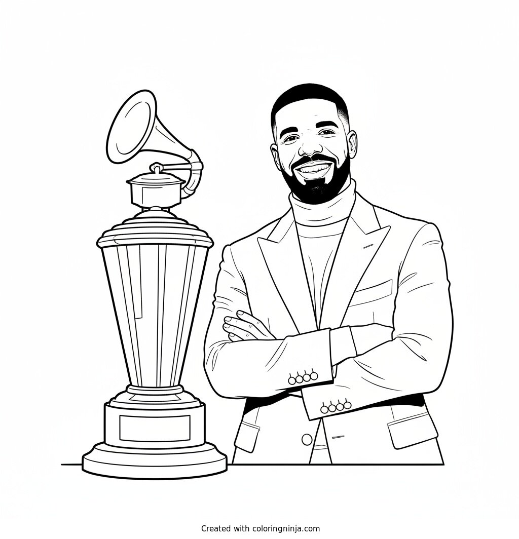 Drake With Music Award Coloring Page