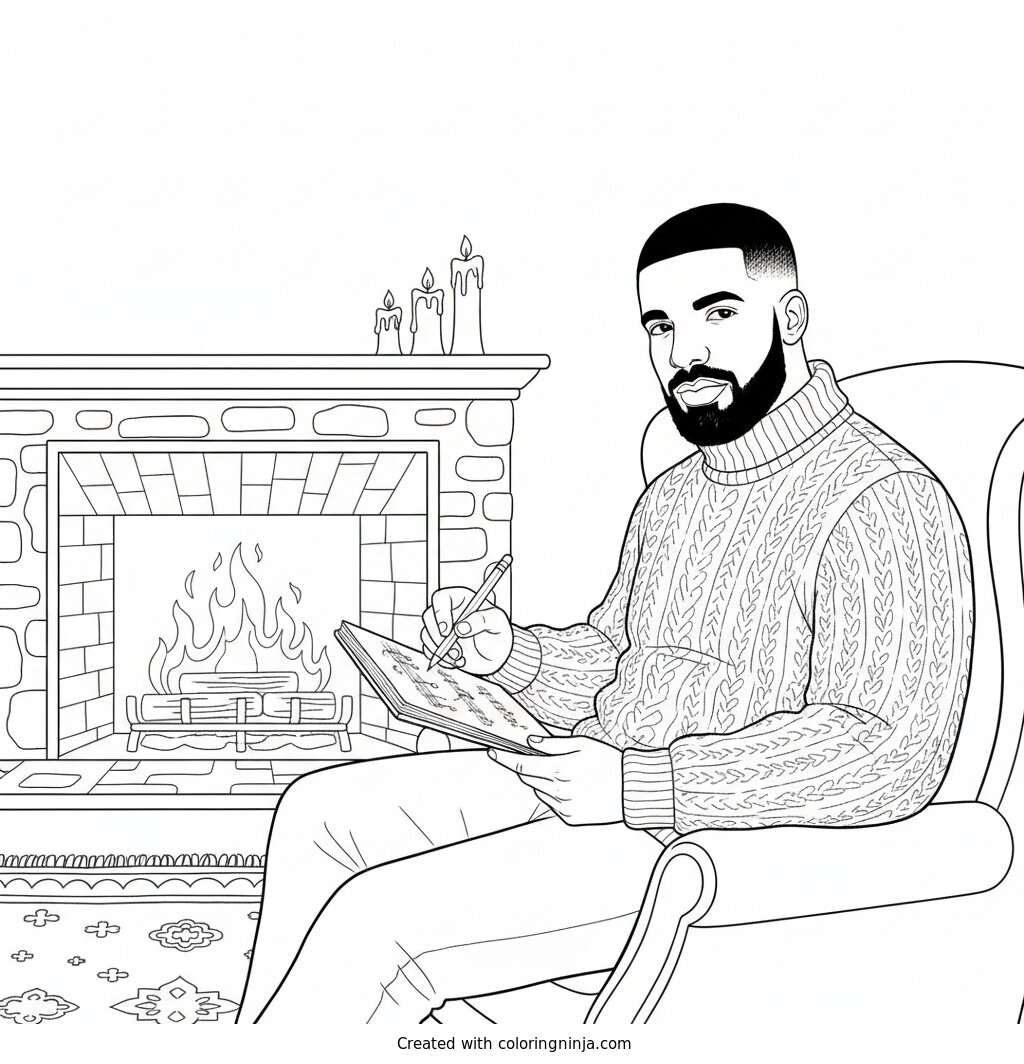 Drake Writing New Songs Coloring Page