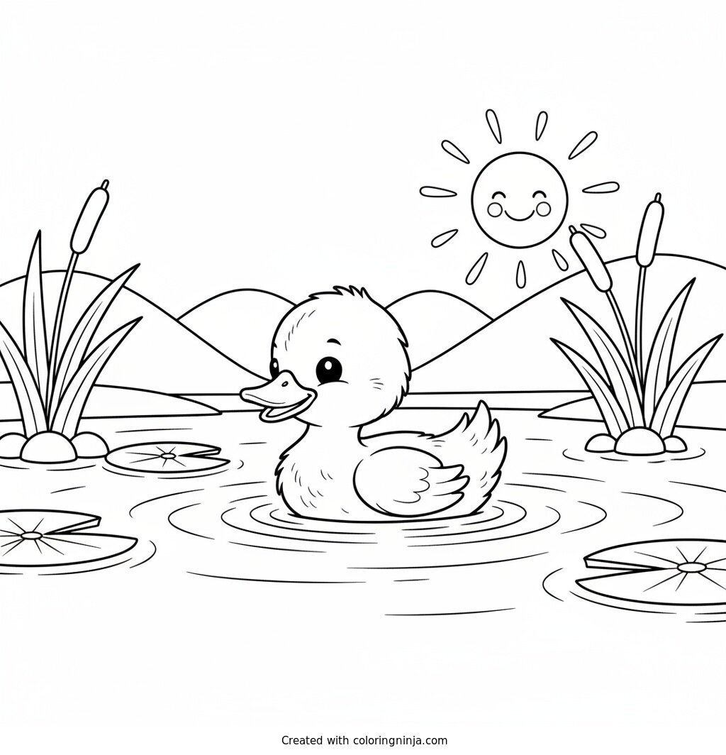 Duckling's Pond Coloring Page