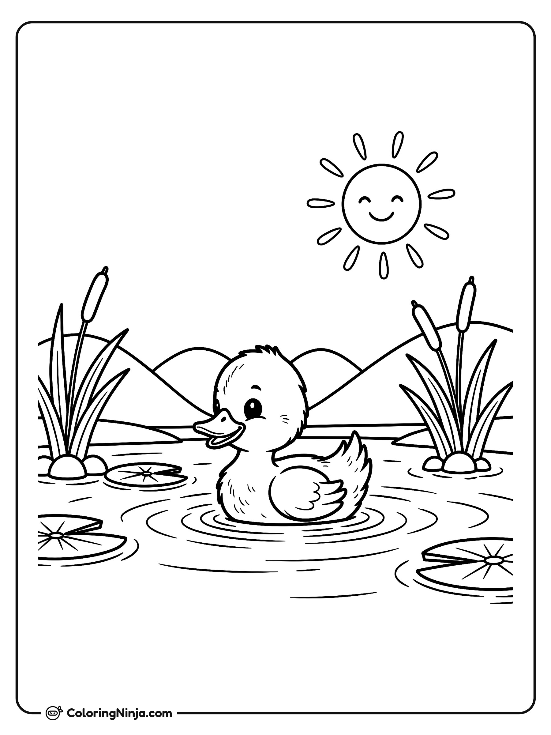 El estanque del patito alegre: dibujo para colorear