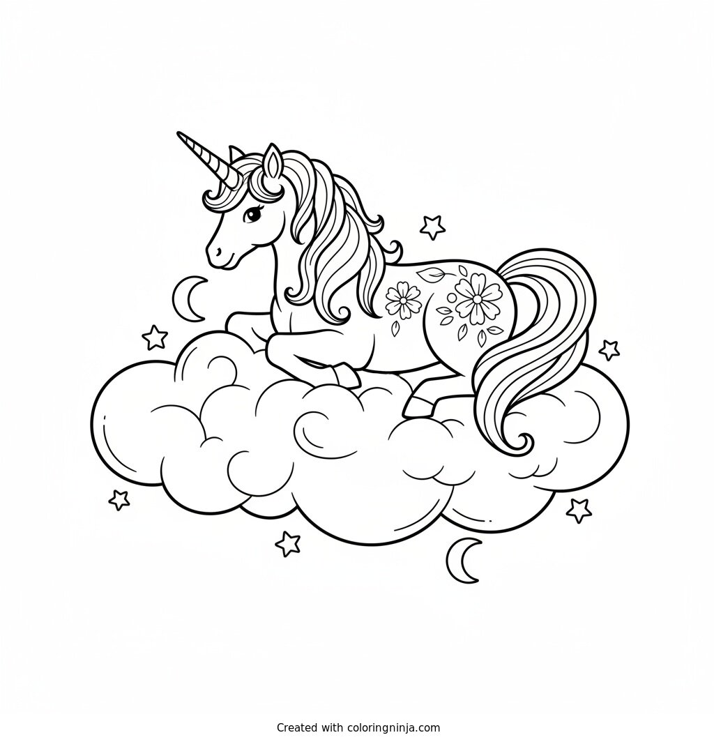 Egy Varázslatos Unikornis Egy Felhőn Coloring Page