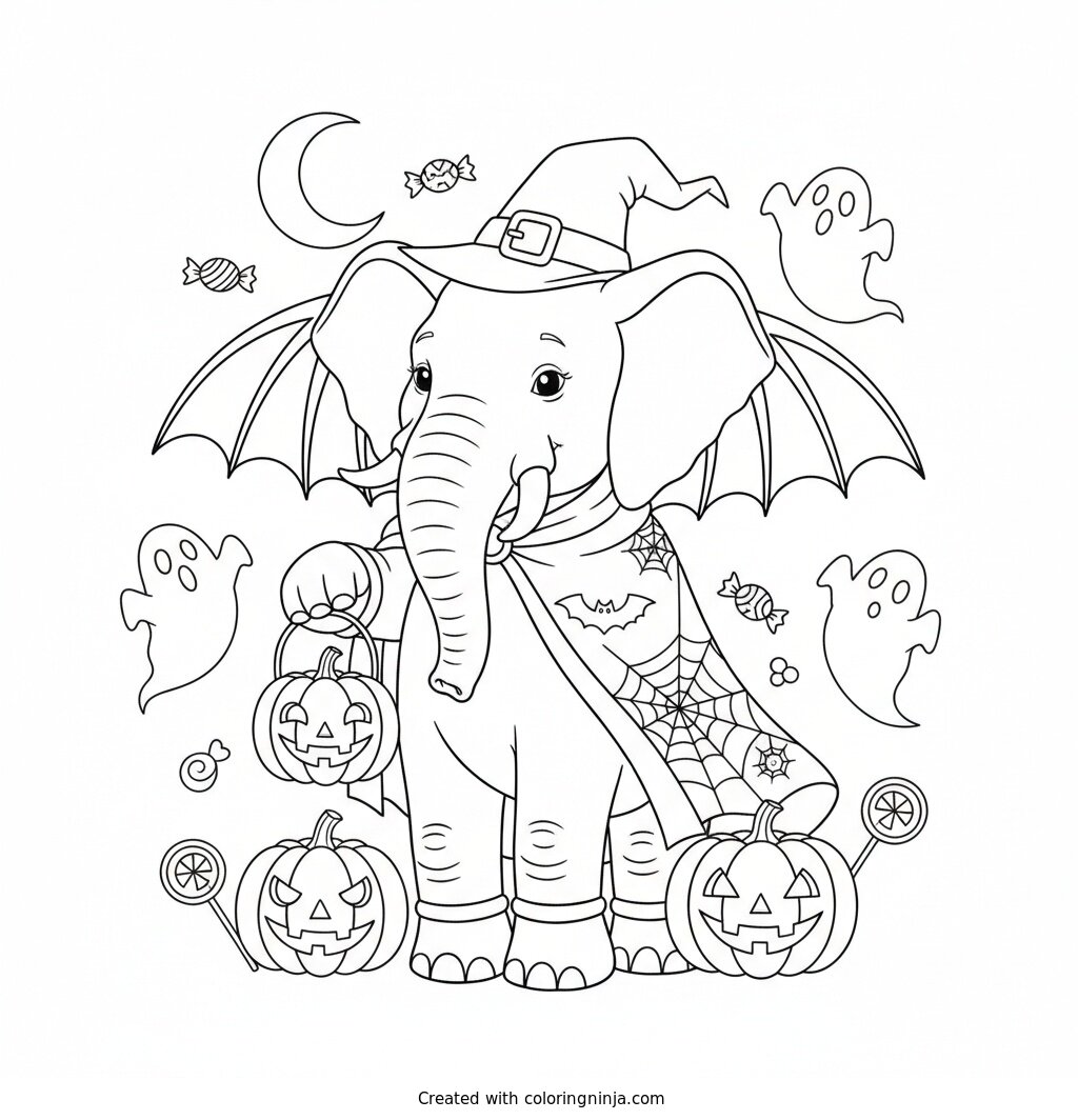 Elefante Halloween Coloring Page
