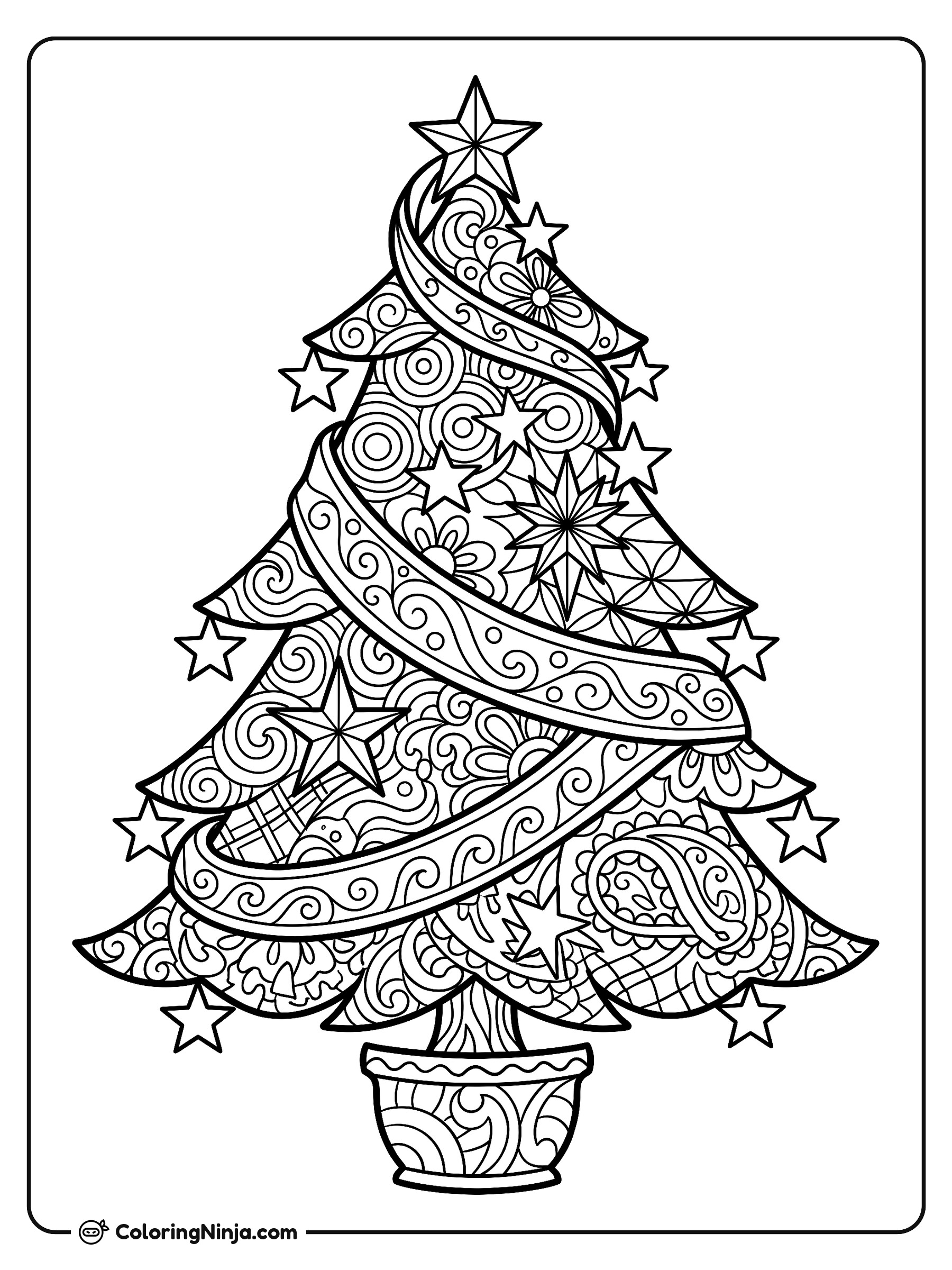 Zentangle Christmas Tree Art Coloring Page