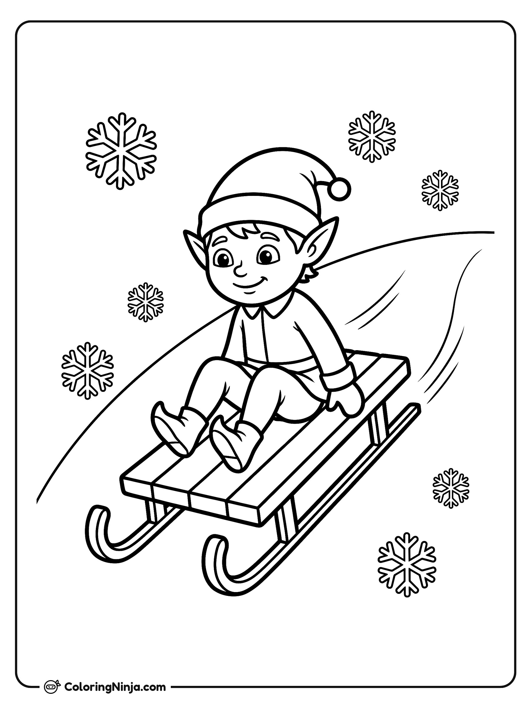 Sledding Down the Snow Hill Coloring Page