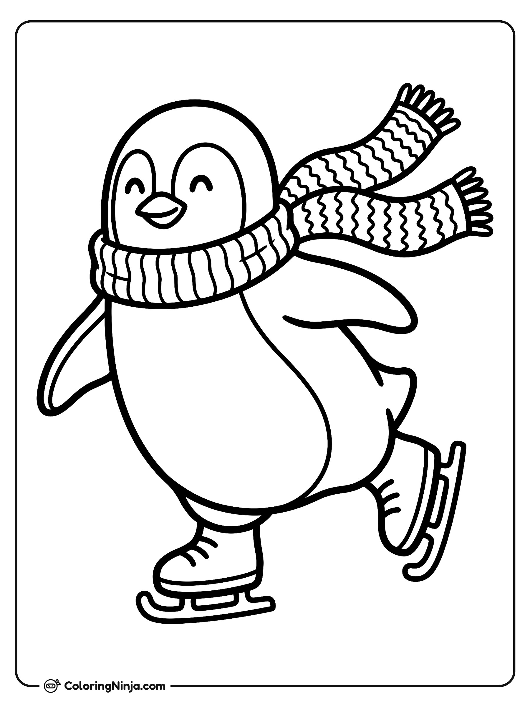 Gliding Ice Skating Penguin Coloring Page