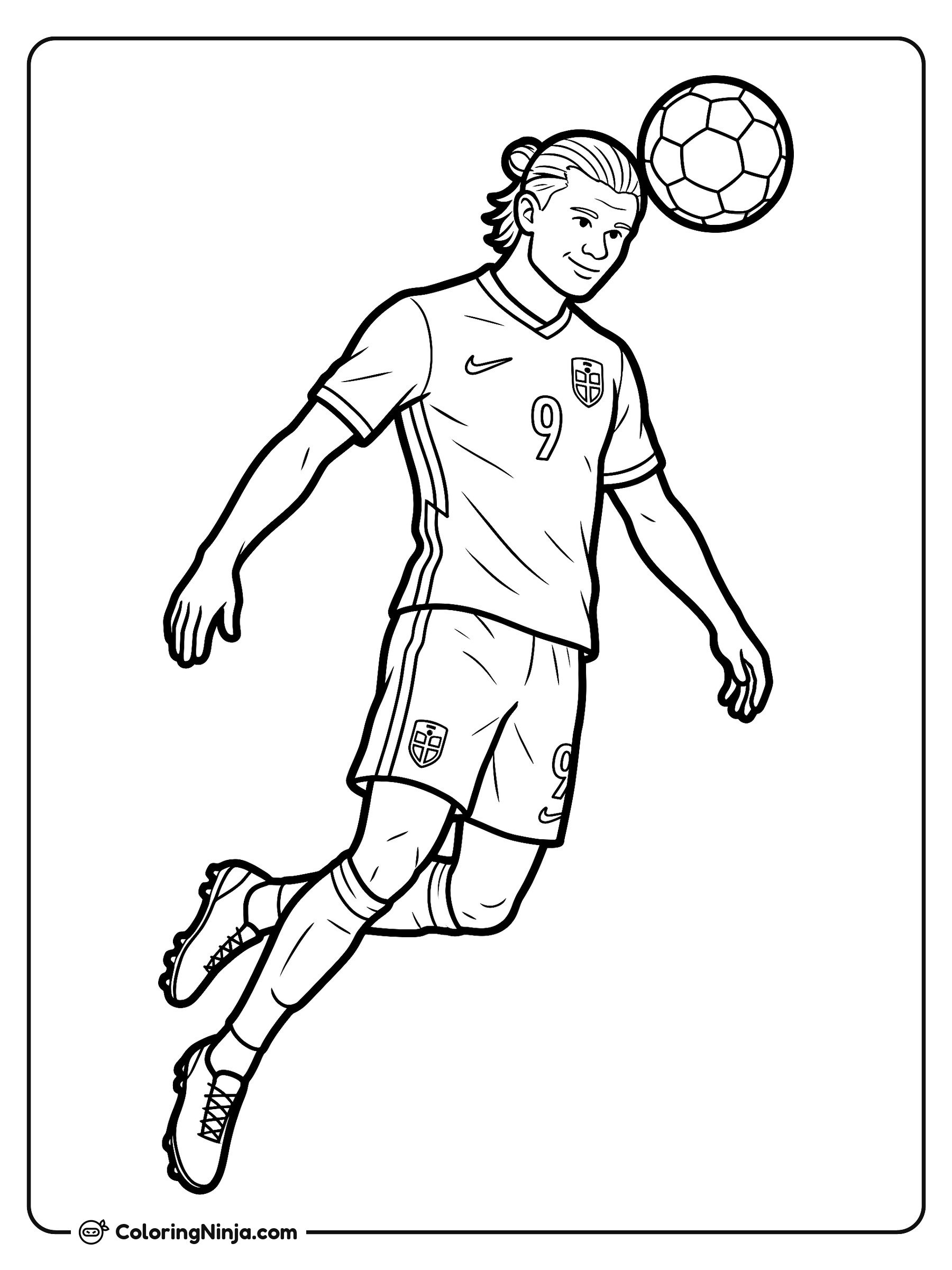 Erling Haaland Jumping for a Header Coloring Page