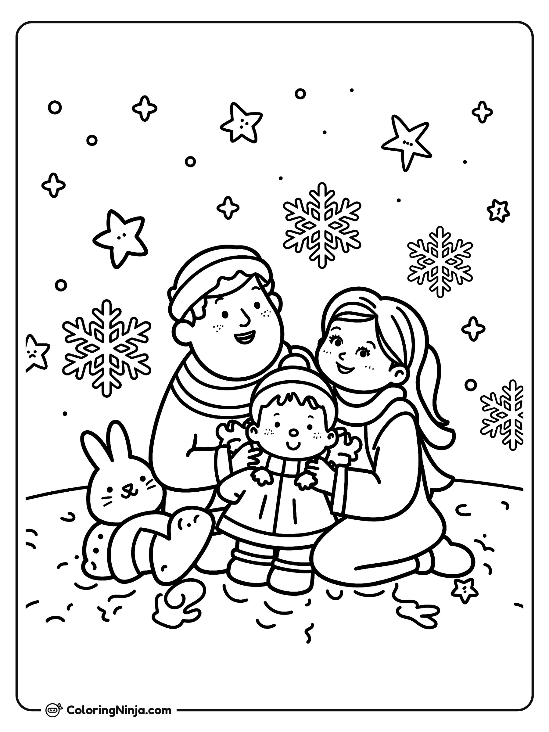 Familia en época navideña: dibujo para colorear
