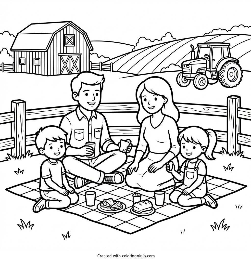 Coloring page of family country day