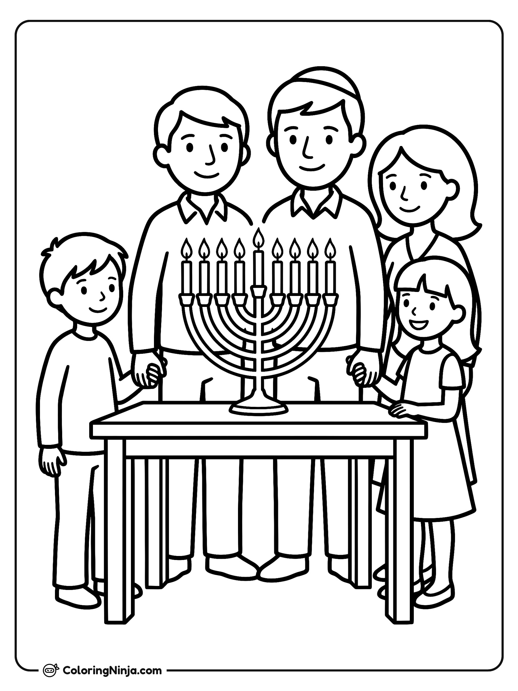 Family Lighting Menorah Together Coloring Page