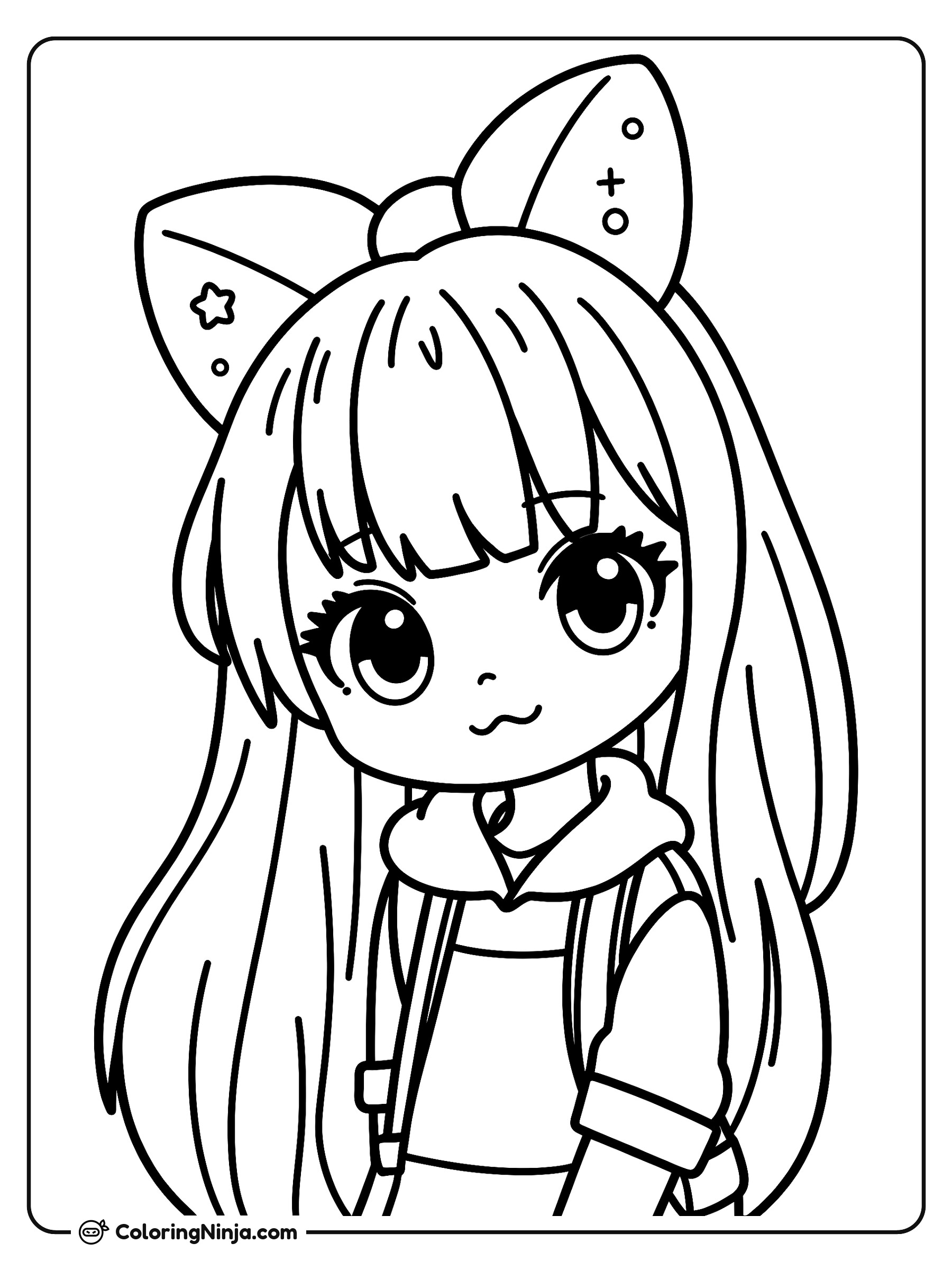 Niña Kawaii de Fantasía con Moño: dibujo para colorear