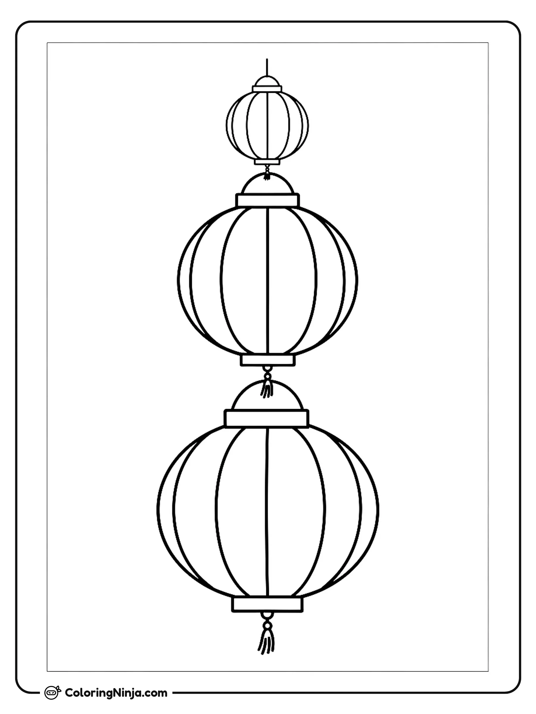 Japanese Paper Lanterns Coloring Page: This coloring page features a collection of traditional Japanese paper lanterns hanging outdoors. The lanterns feature different shapes and patterns as they swing gently from above.