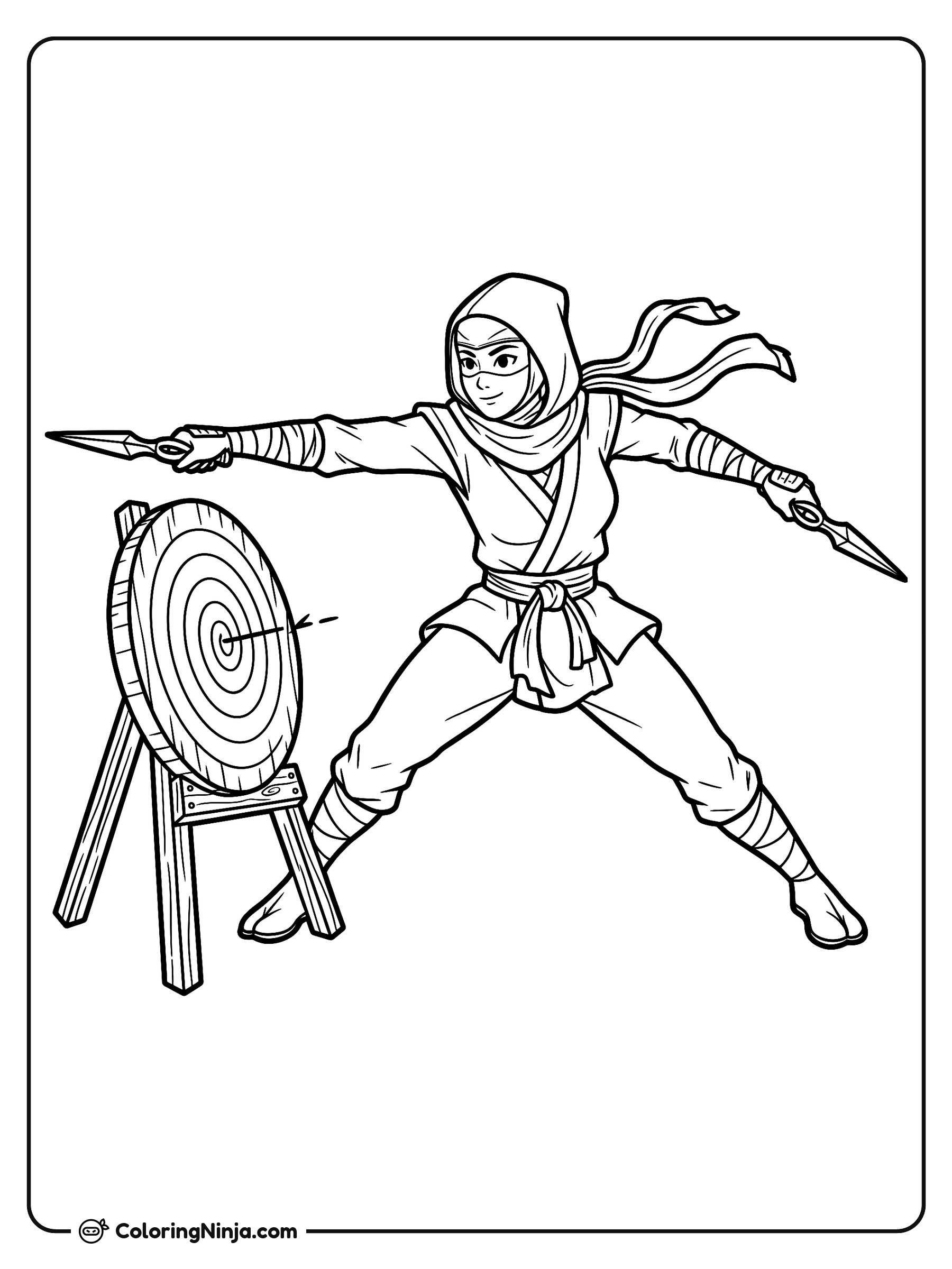 Práctica de tiro con kunai: dibujo para colorear